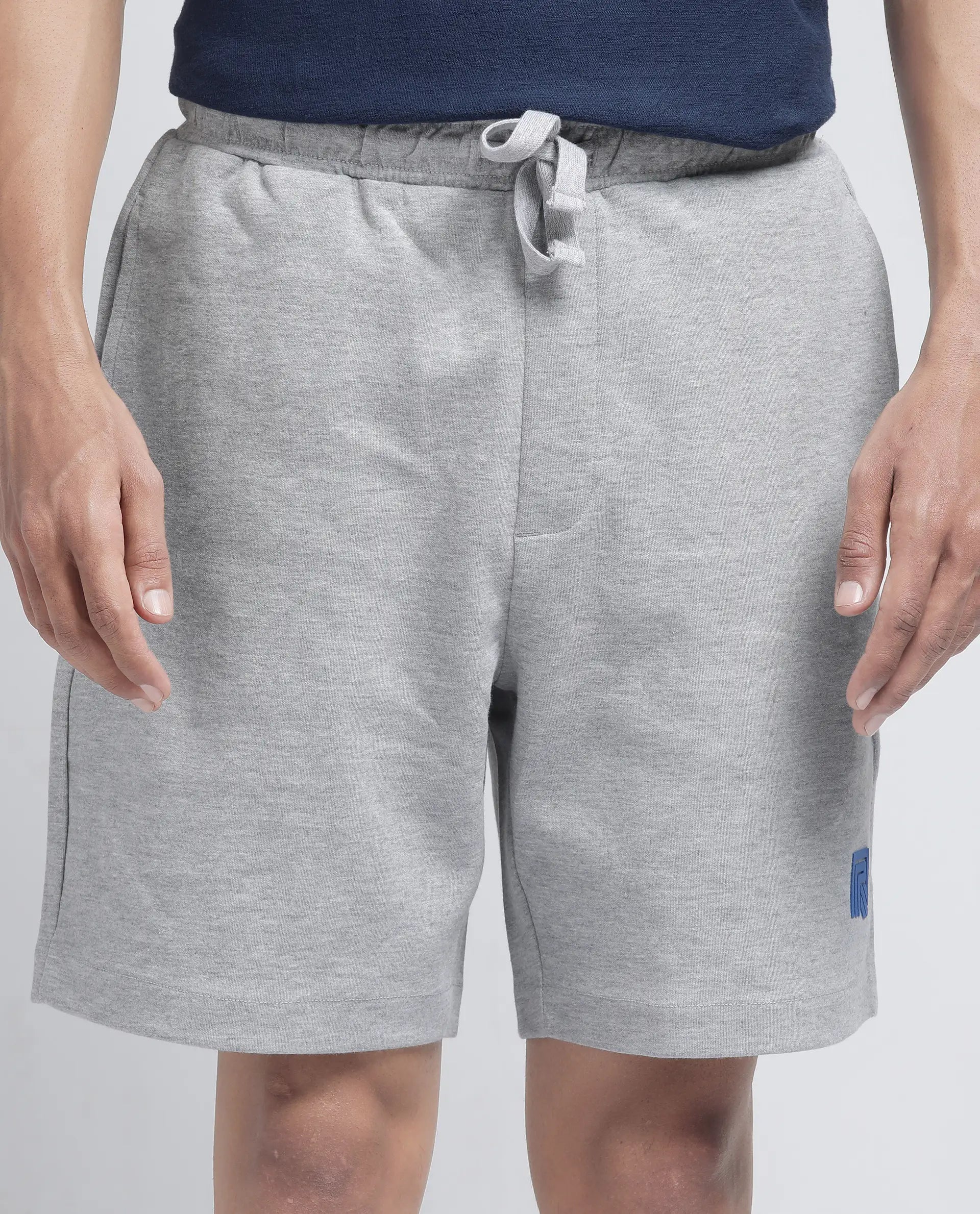 Rare Rabbit Men Rexon Grey Cotton Elastane Fabric Relaxed fit Plain Shorts