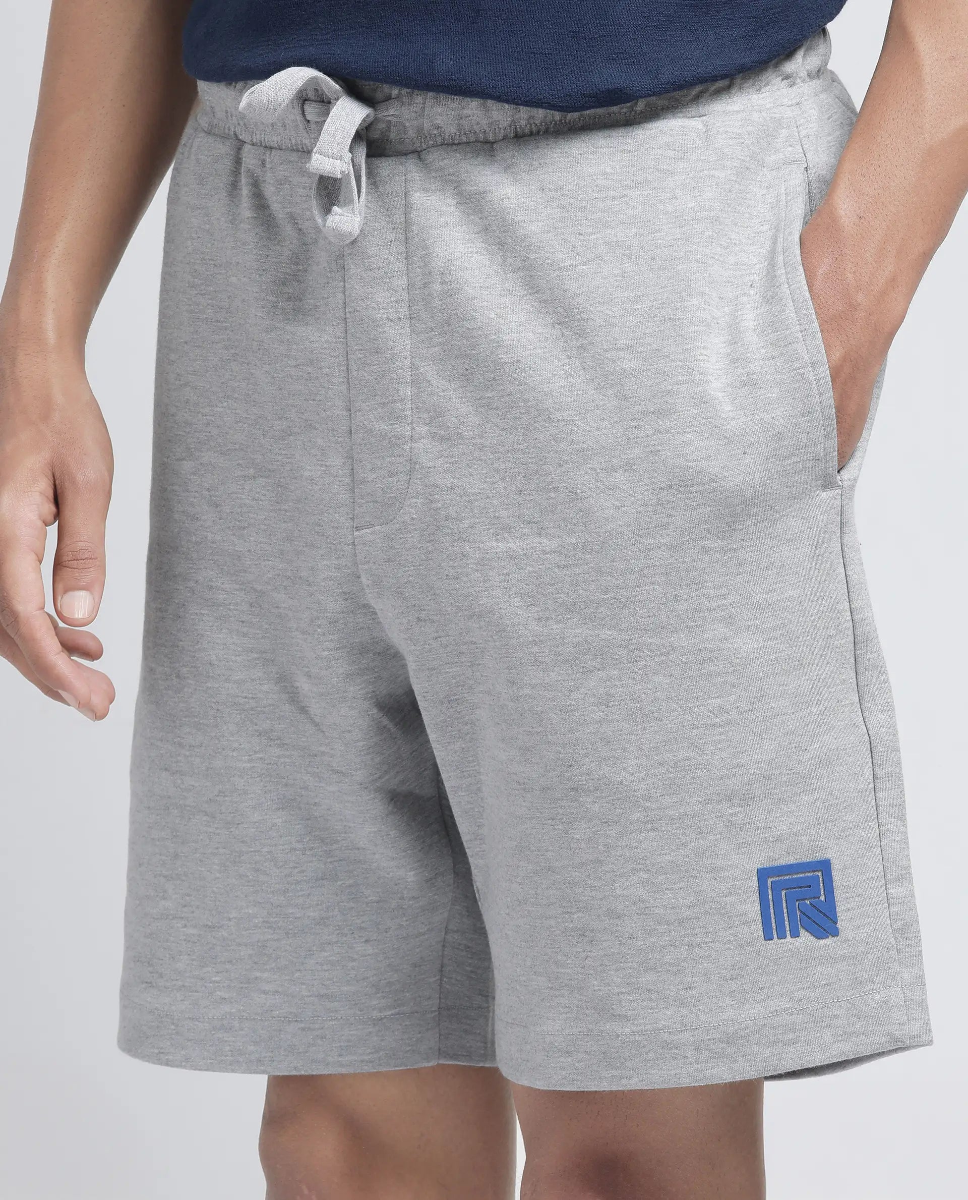 Rare Rabbit Men Rexon Grey Cotton Elastane Fabric Relaxed fit Plain Shorts