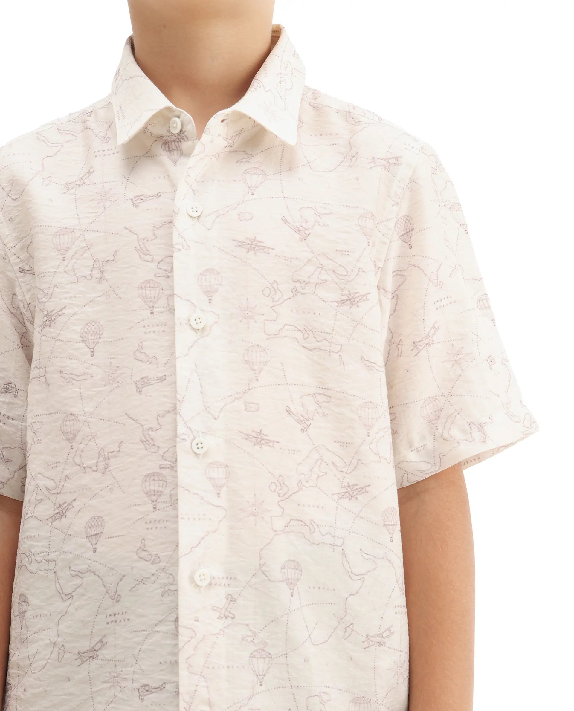 Rare Ones Kids Reyin Off White Viscose Printed Button Closure Regular Fit Shirt