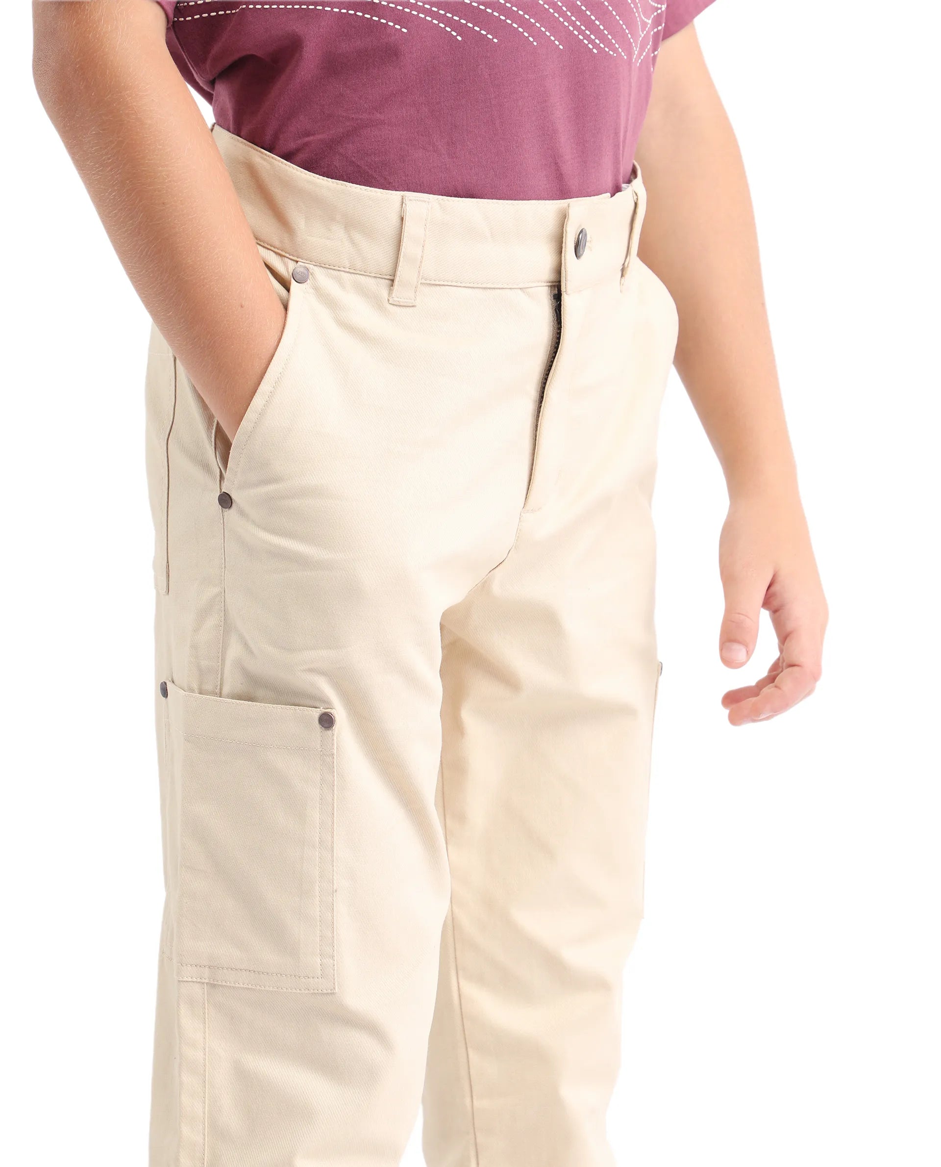 Rare Ones Kids Rez Beige Cotton Solid Button & Zip Closure Regular Fit Trouser