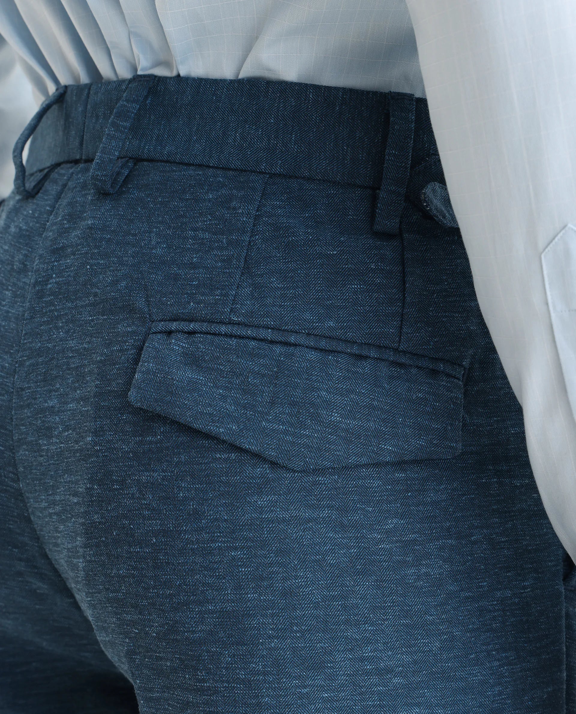 Rare Rabbit Men's Rhesa Dark Teal Linen Blend Plain Relaxed Fit Trouser