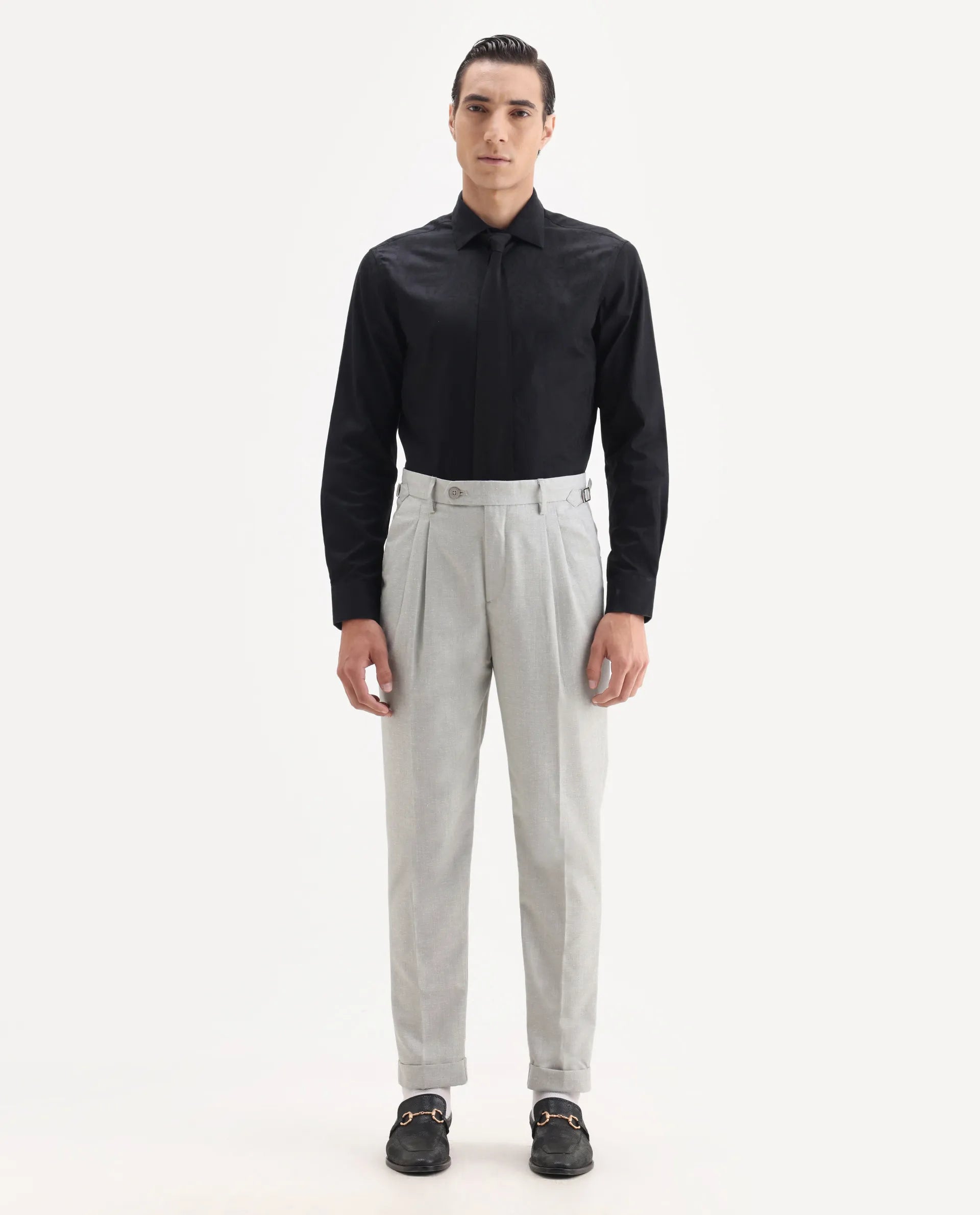 Rare Rabbit Men's Rhesa Grey Linen Blend Plain Relaxed Fit Trouser