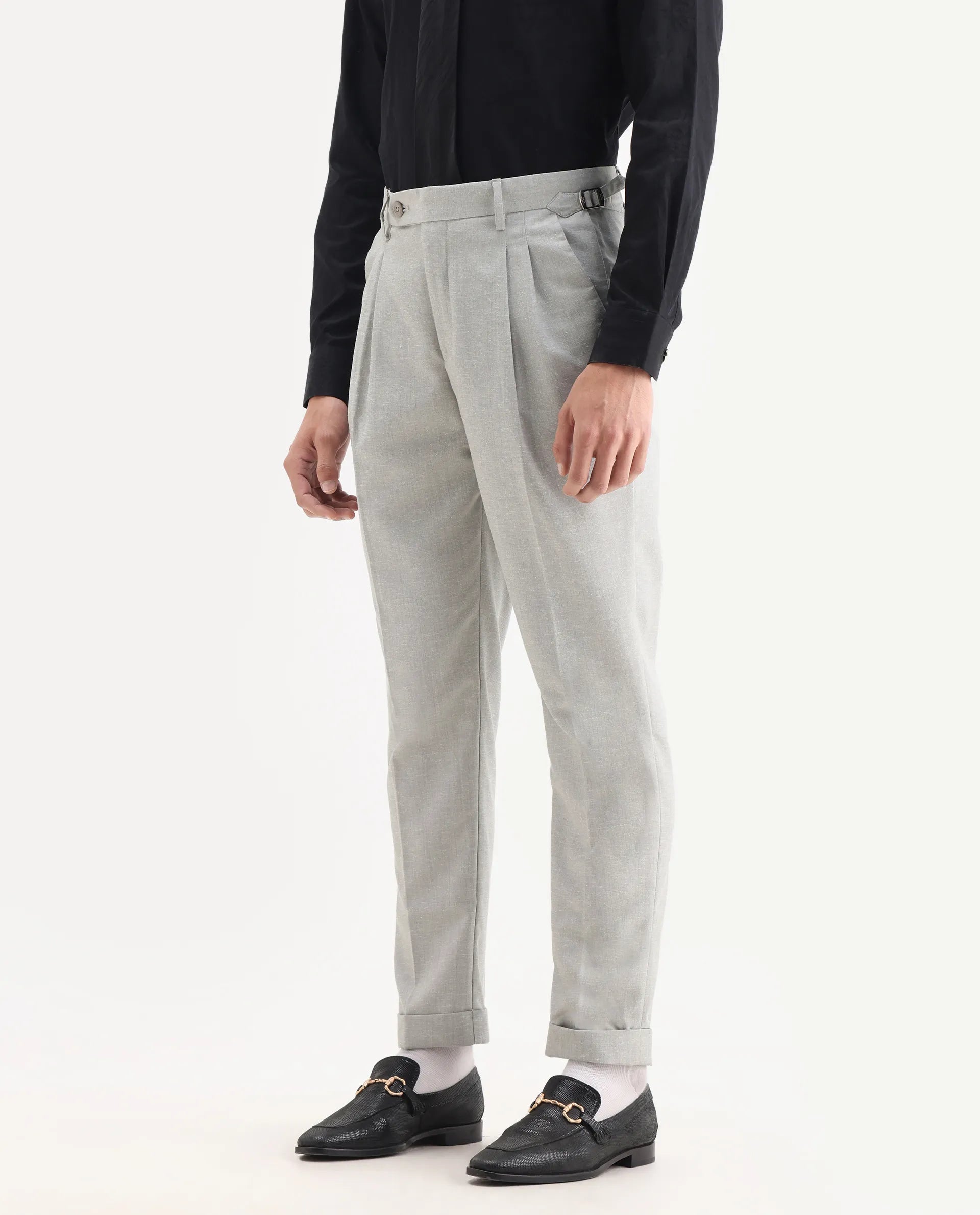 Rare Rabbit Men's Rhesa Grey Linen Blend Plain Relaxed Fit Trouser