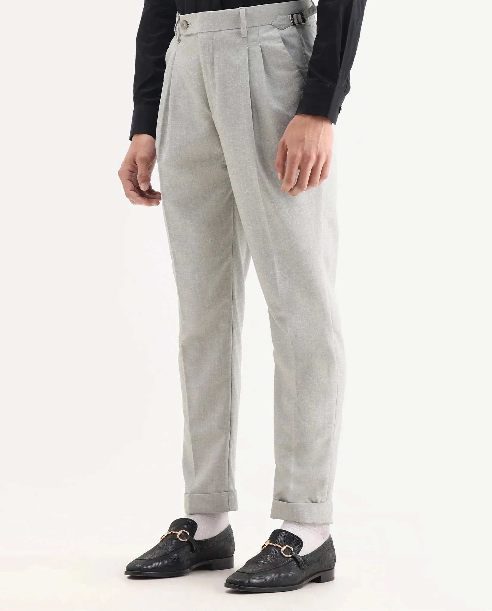Rare Rabbit Men's Rhesa Grey Linen Blend Plain Relaxed Fit Trouser
