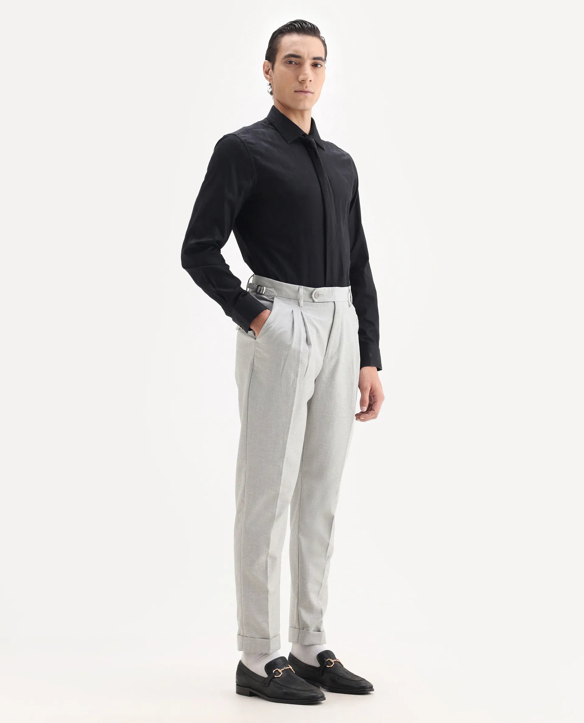 Rare Rabbit Men's Rhesa Grey Linen Blend Plain Relaxed Fit Trouser