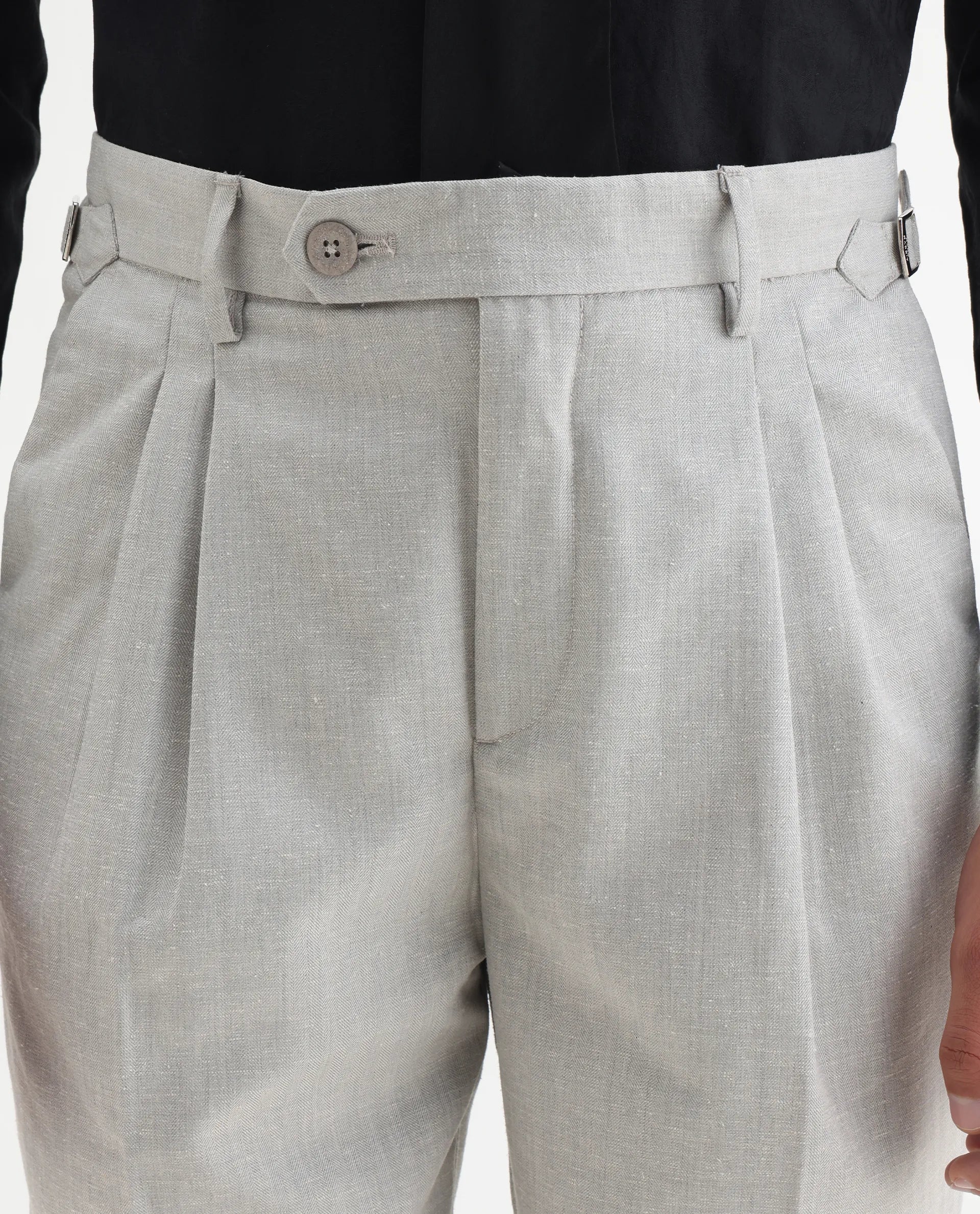Rare Rabbit Men's Rhesa Grey Linen Blend Plain Relaxed Fit Trouser