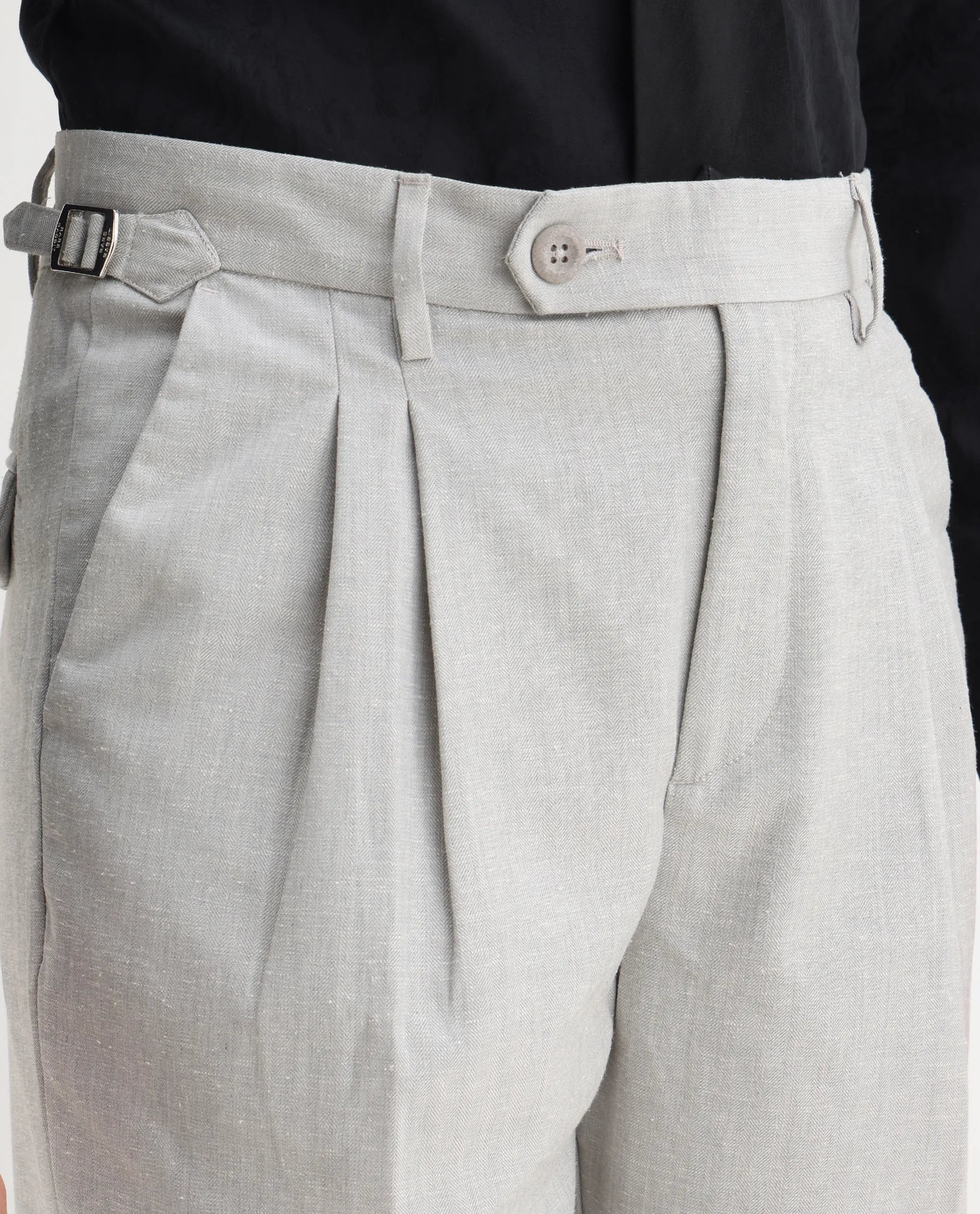 Rare Rabbit Men's Rhesa Grey Linen Blend Plain Relaxed Fit Trouser