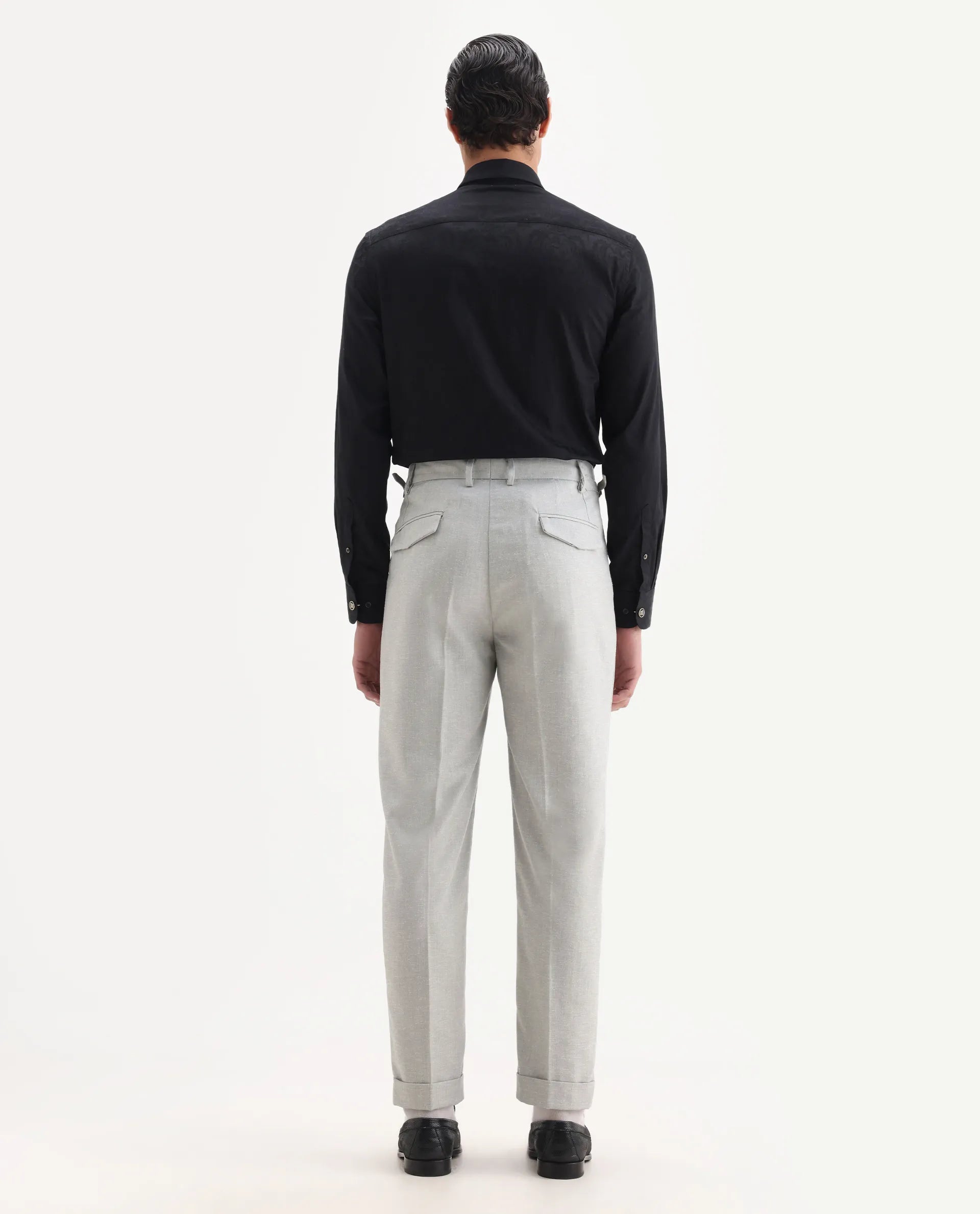 Rare Rabbit Men's Rhesa Grey Linen Blend Plain Relaxed Fit Trouser