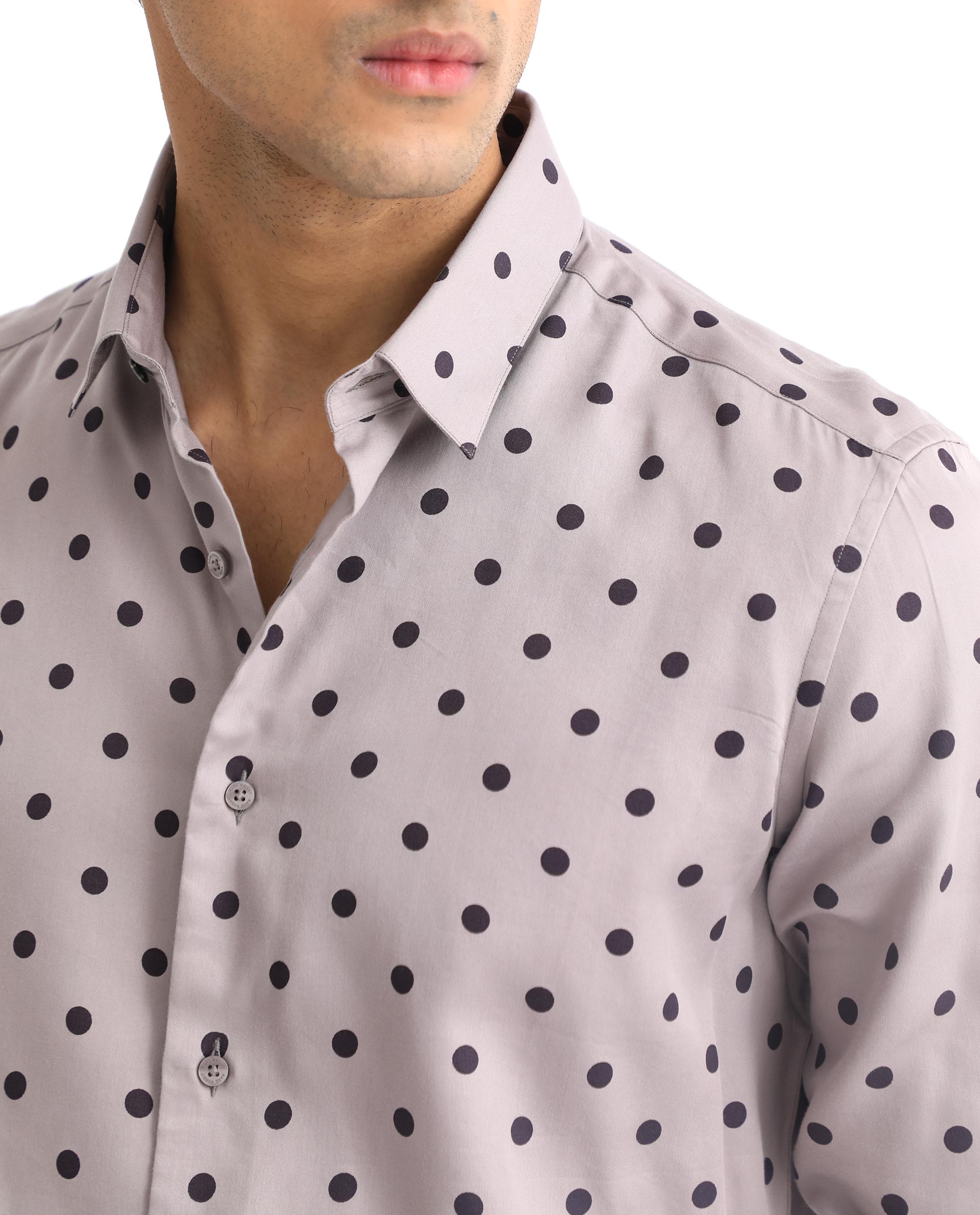 Rare Rabbit Men's Rish Pastel Purple Cotton Modal Fabric Polka Print Full Sleeves Shirt