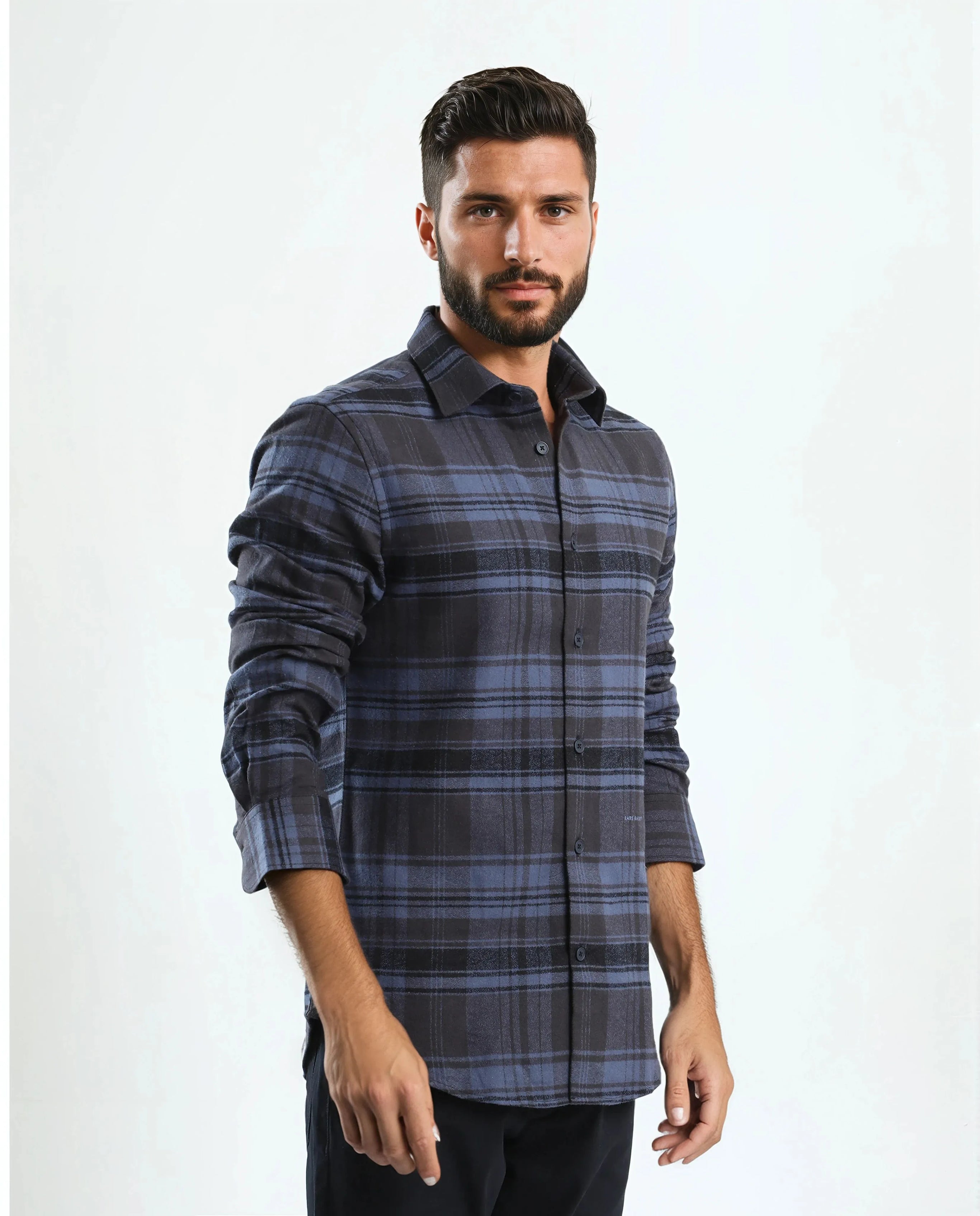 Rare Rabbit Men's Ricl Blue Cotton Checked Print Regular Fit Full Sleeve Collared Shirt