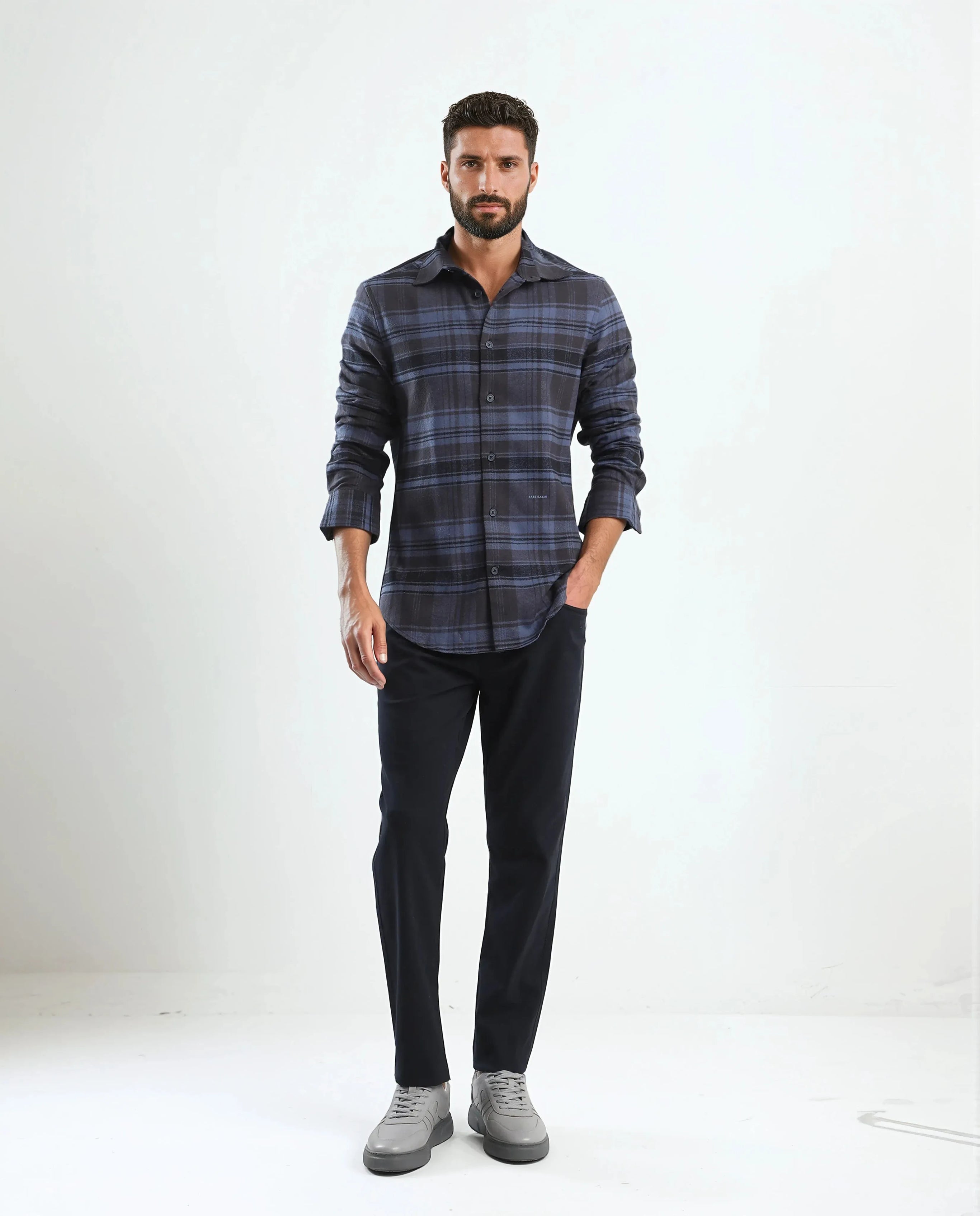 Rare Rabbit Men's Ricl Blue Cotton Checked Print Regular Fit Full Sleeve Collared Shirt