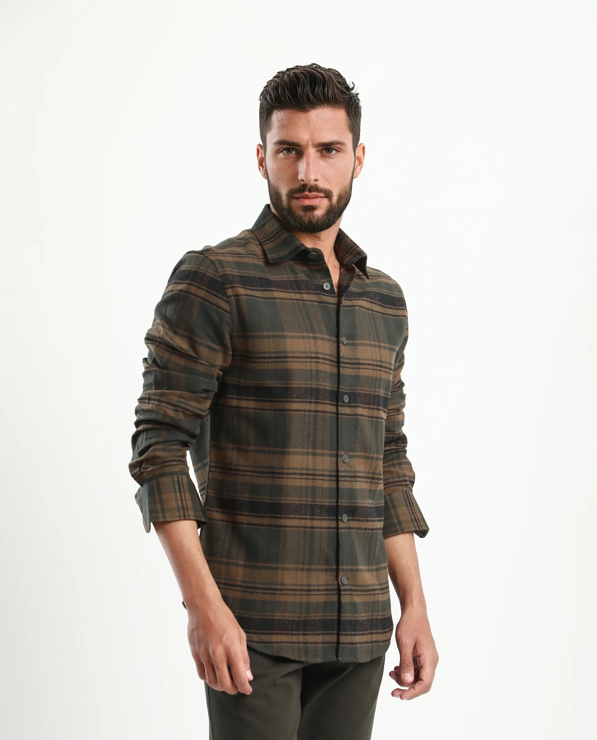 Rare Rabbit Men's Ricl Brown Cotton Checked Print Regular Fit Full Sleeve Collared Shirt