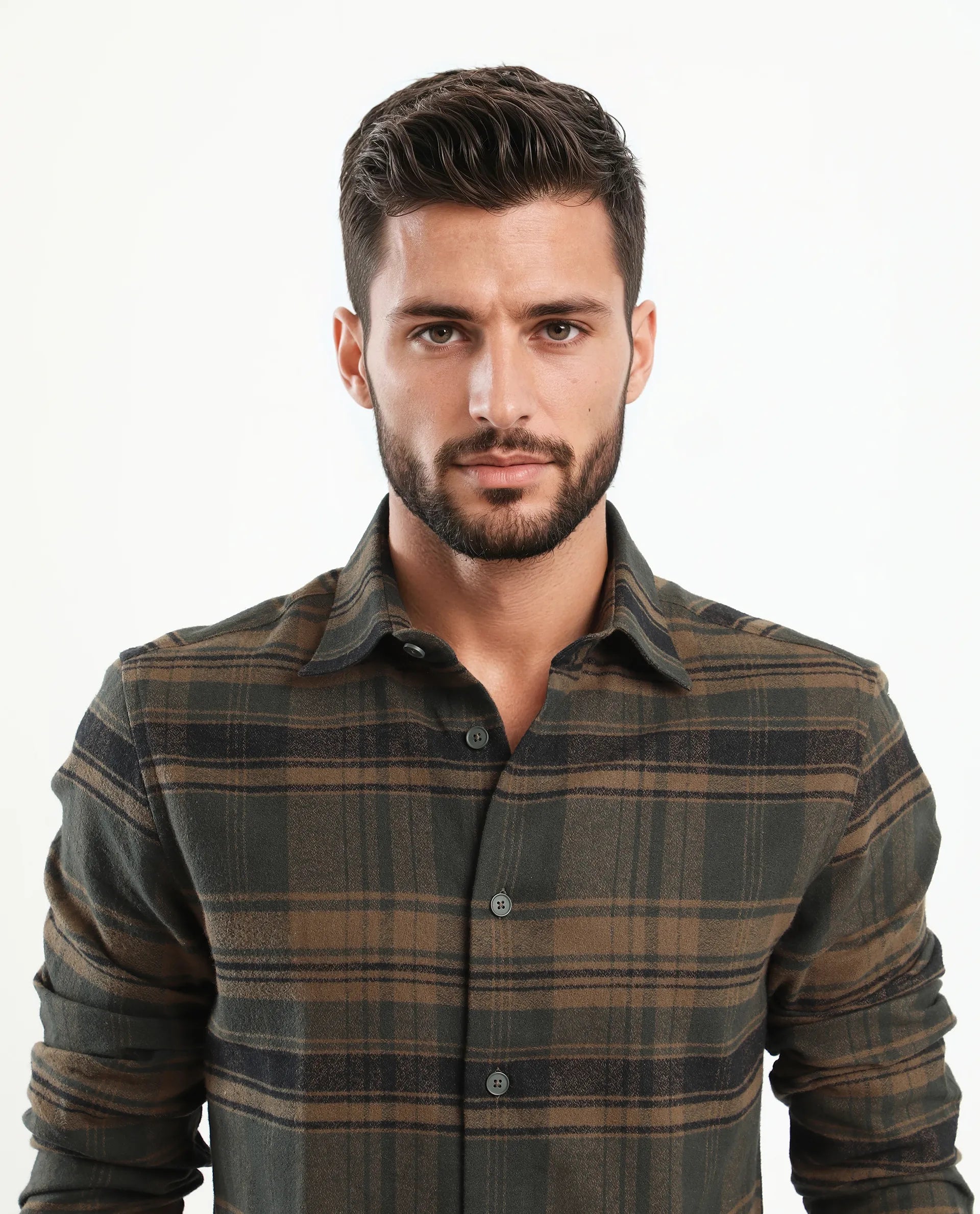 Rare Rabbit Men's Ricl Brown Cotton Checked Print Regular Fit Full Sleeve Collared Shirt