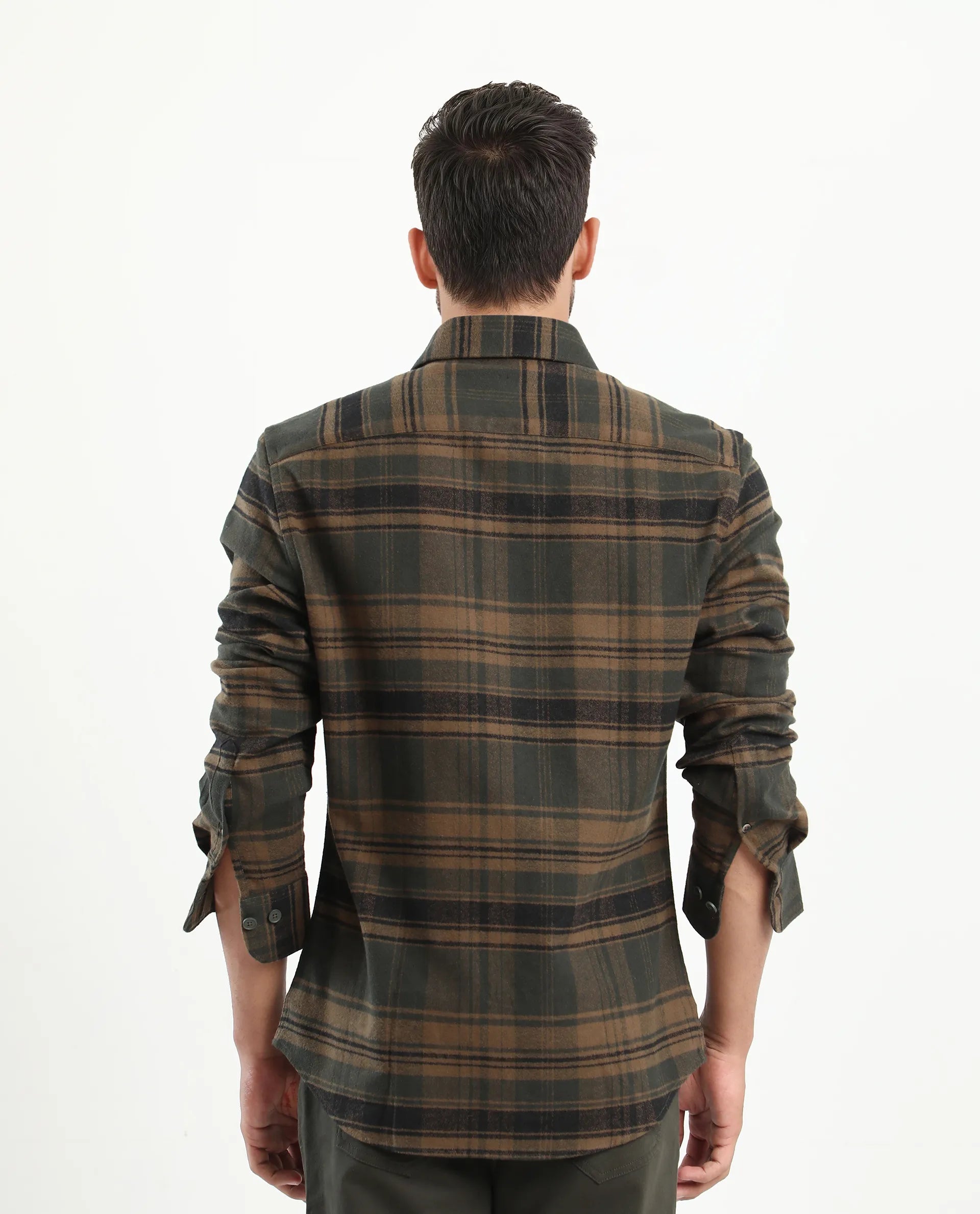 Rare Rabbit Men's Ricl Brown Cotton Checked Print Regular Fit Full Sleeve Collared Shirt