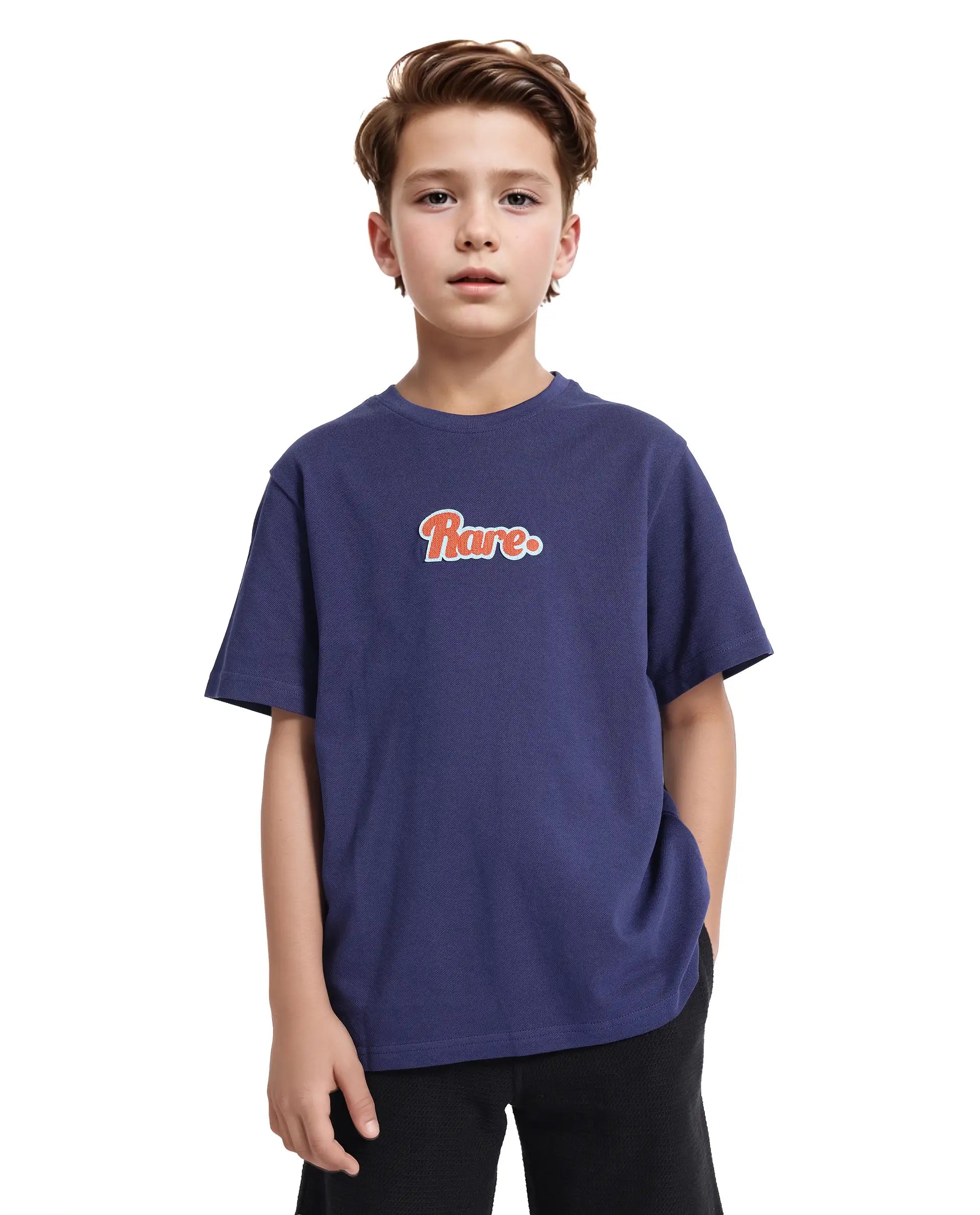 Rare Ones Kids Ride Navy Cotton Half Sleeves Crew Neck Embroidered T-Shirt