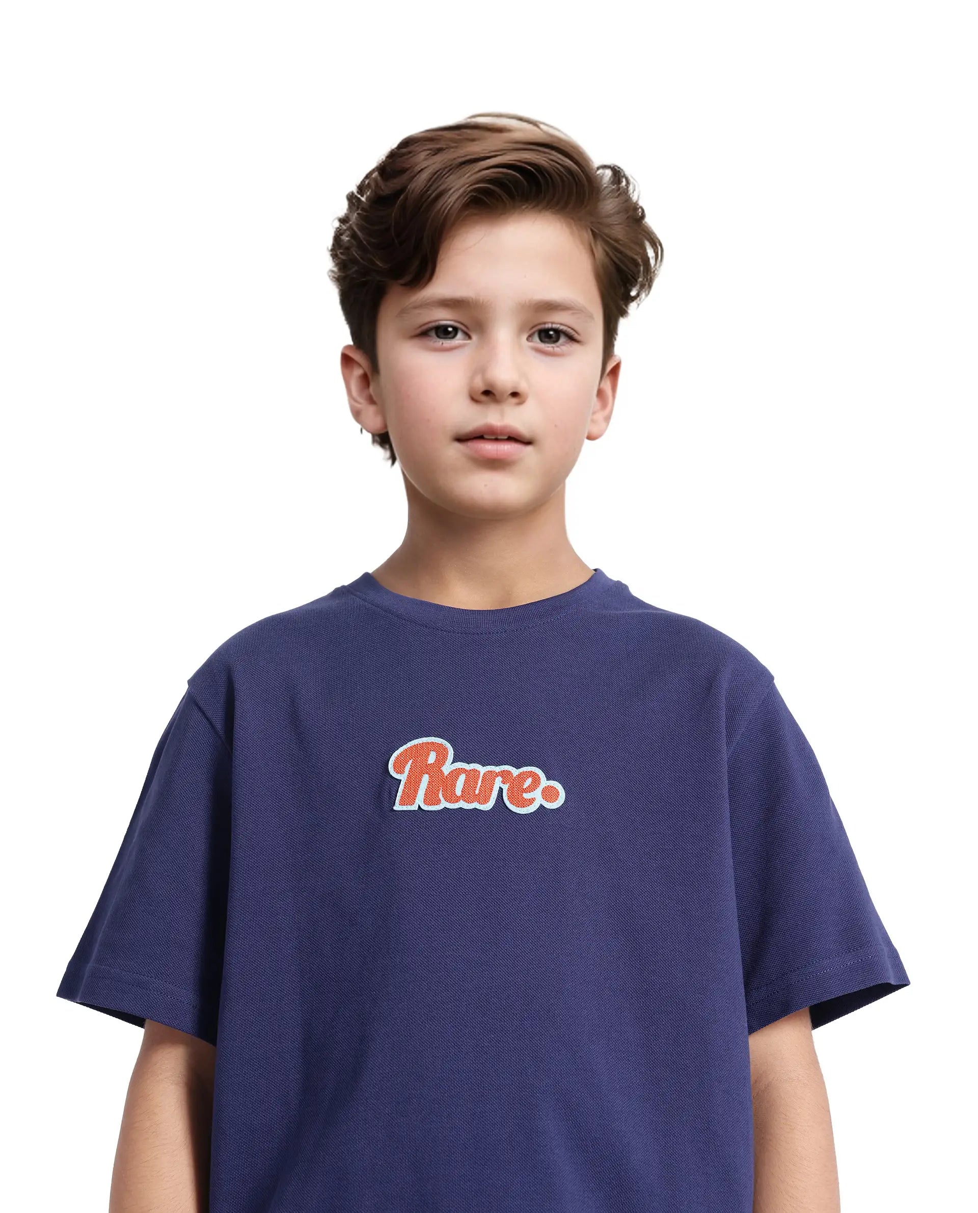 Rare Ones Kids Ride Navy Cotton Half Sleeves Crew Neck Embroidered T-Shirt
