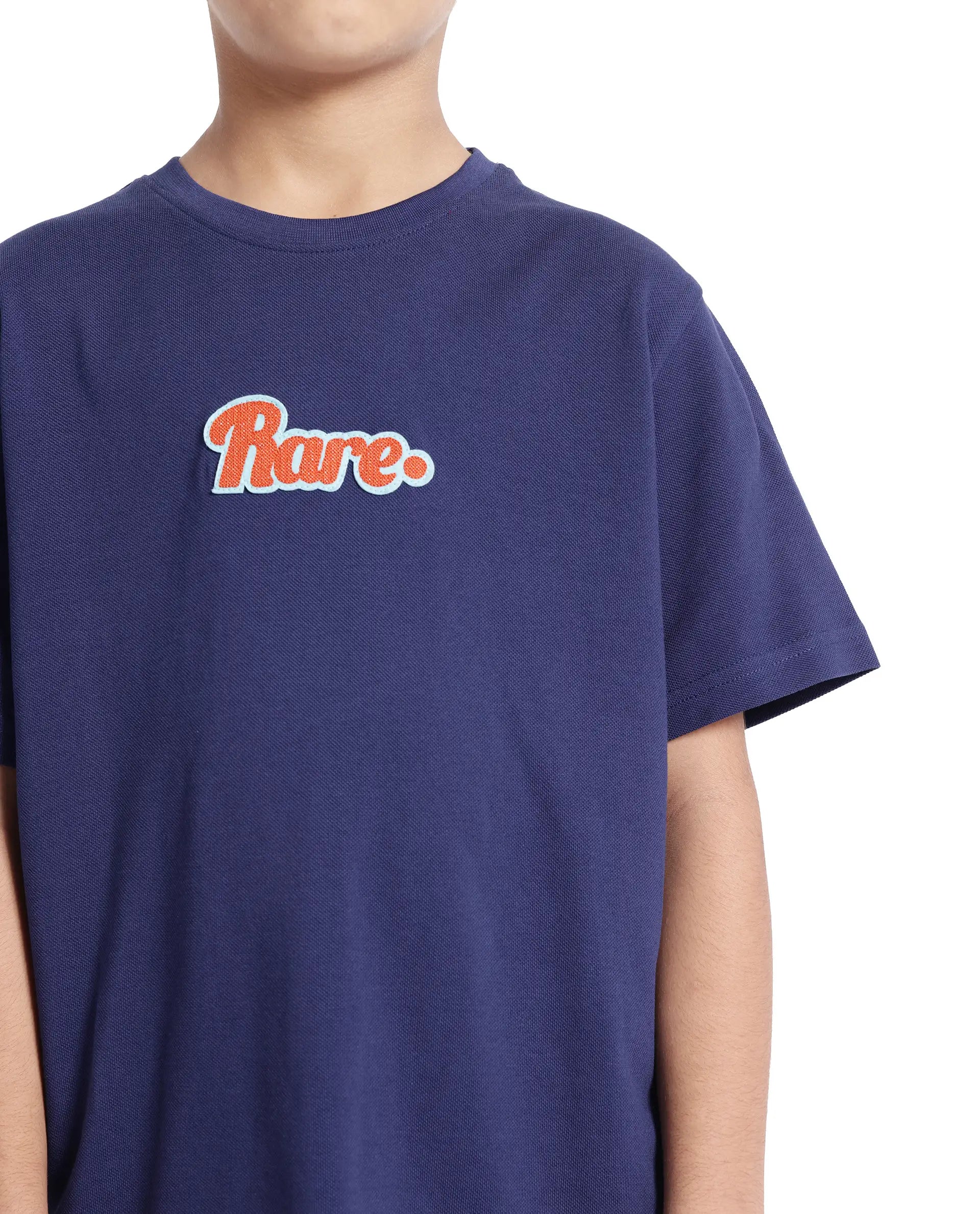 Rare Ones Kids Ride Navy Cotton Half Sleeves Crew Neck Embroidered T-Shirt