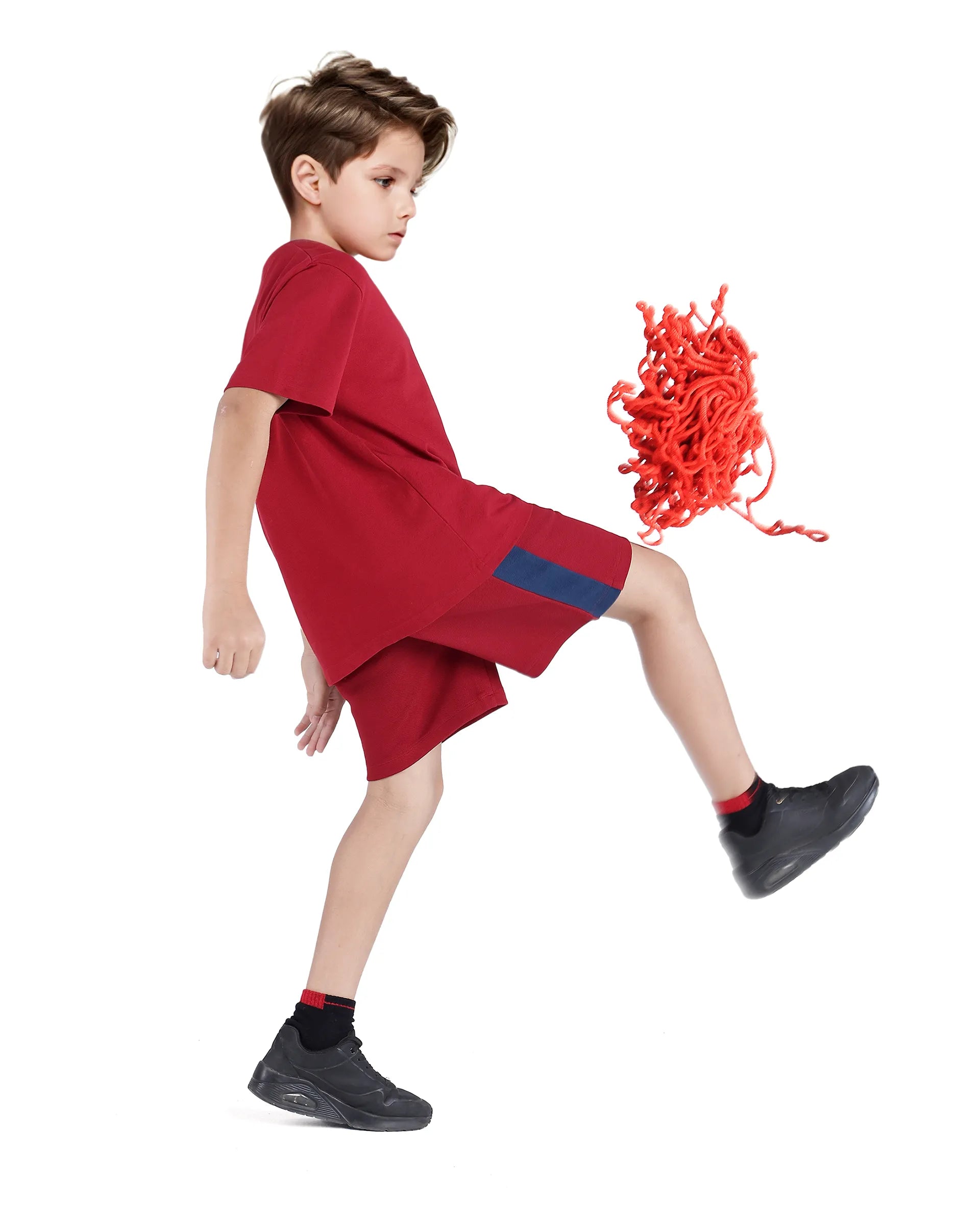 Rare Ones Kids Rider Dark Red Cotton Poly Cut And Sew Shorts