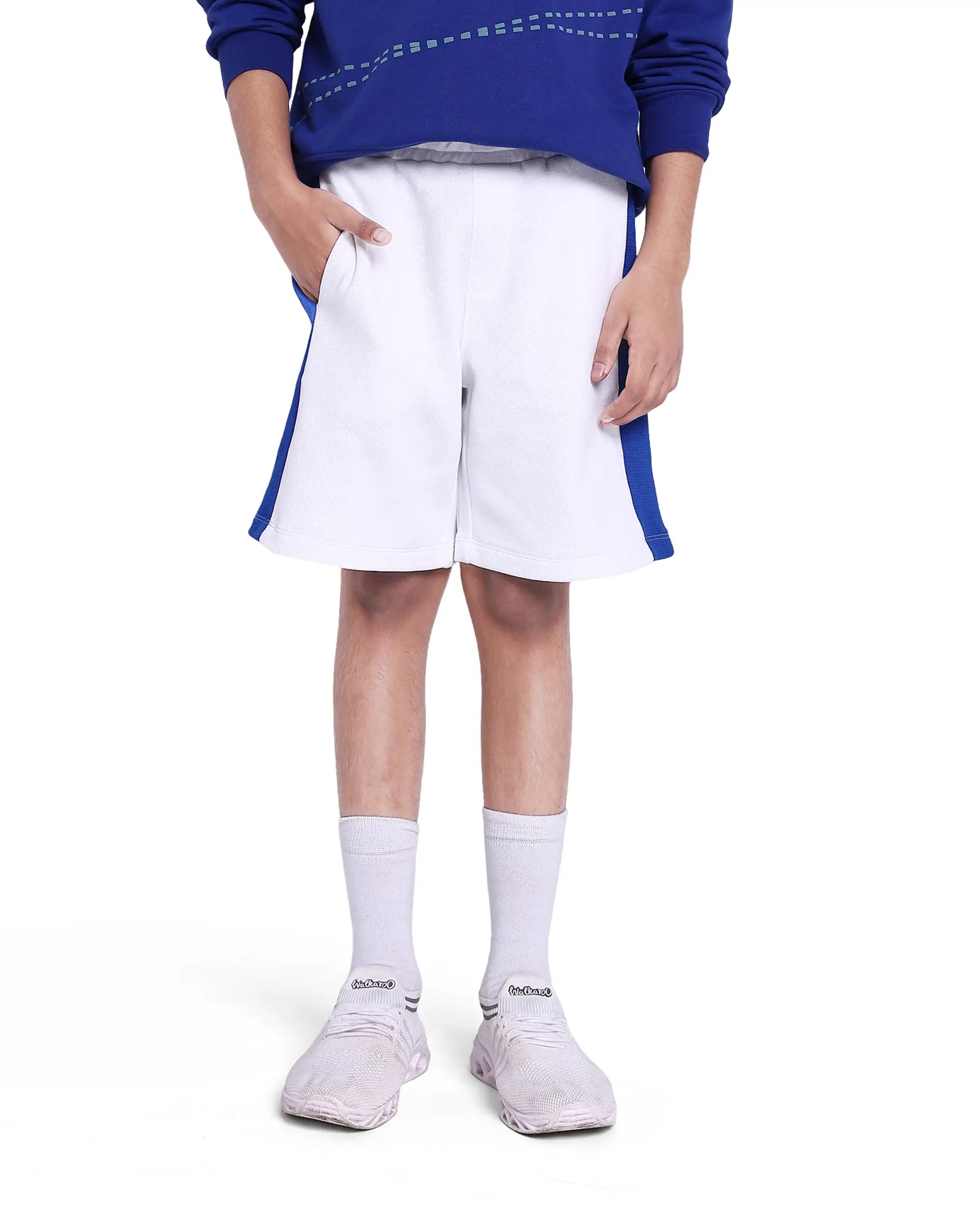 Rare Ones Kids Rider White Cotton Poly Cut And Sew Shorts