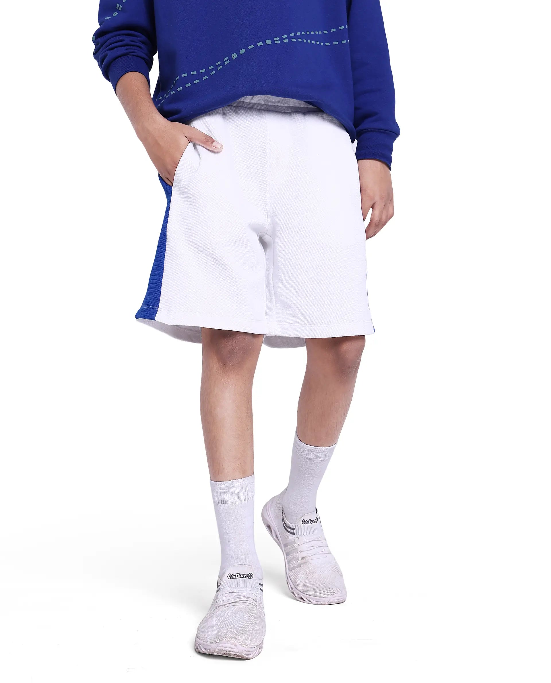 Rare Ones Kids Rider White Cotton Poly Cut And Sew Shorts