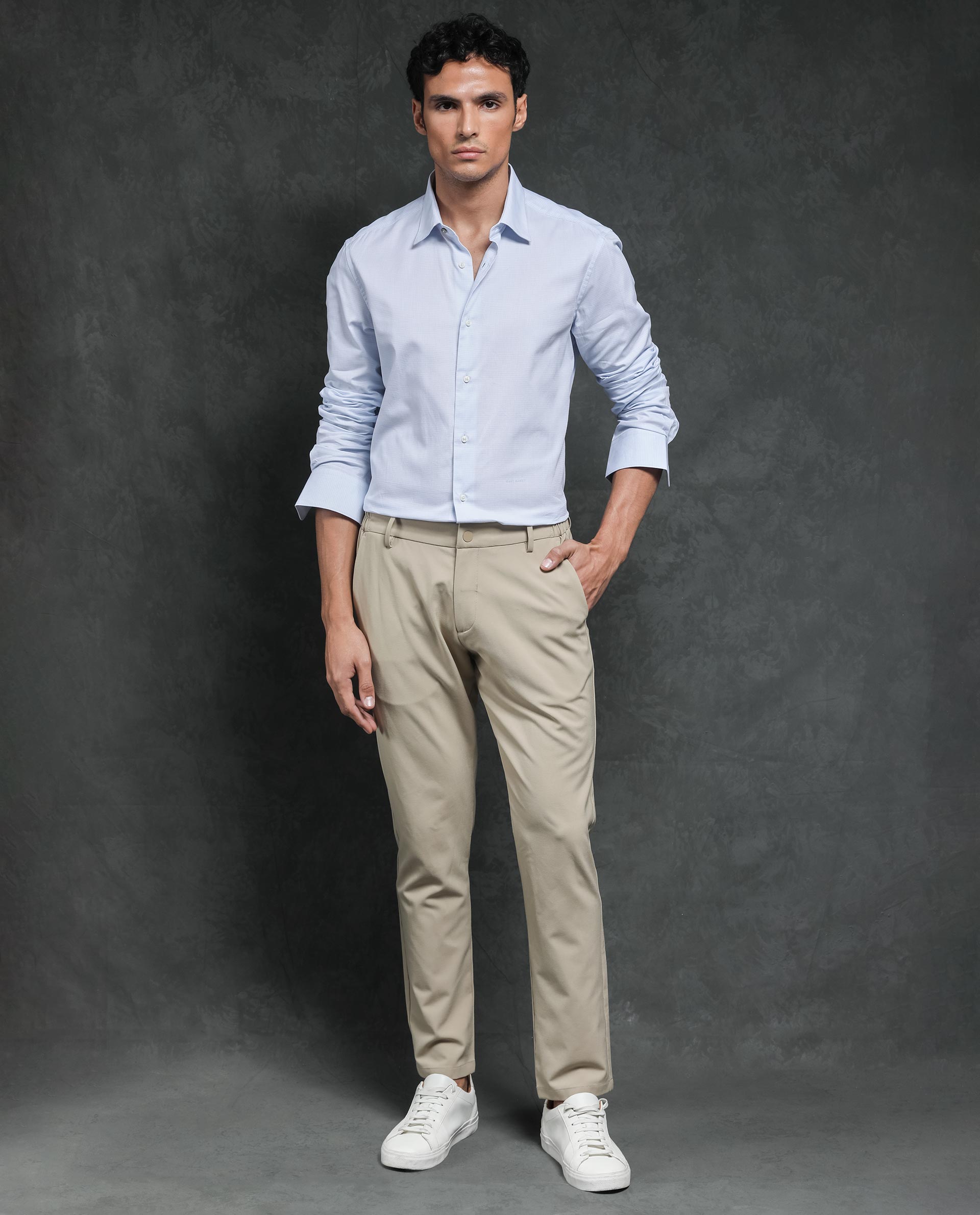 Rare Rabbit Men's Ridge Light Blue Cotton Fabric Full Sleeves Micro Checks Shirt