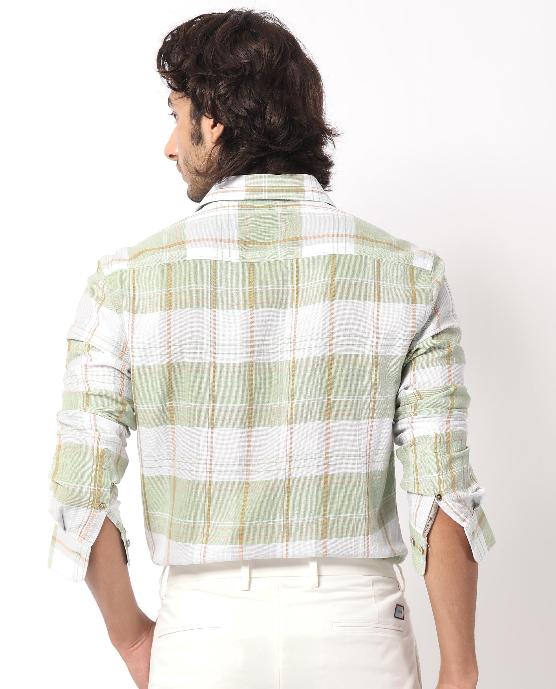 Rare Rabbit Men's Riga Green Cotton Fabric Full Sleeves Checks Shirt