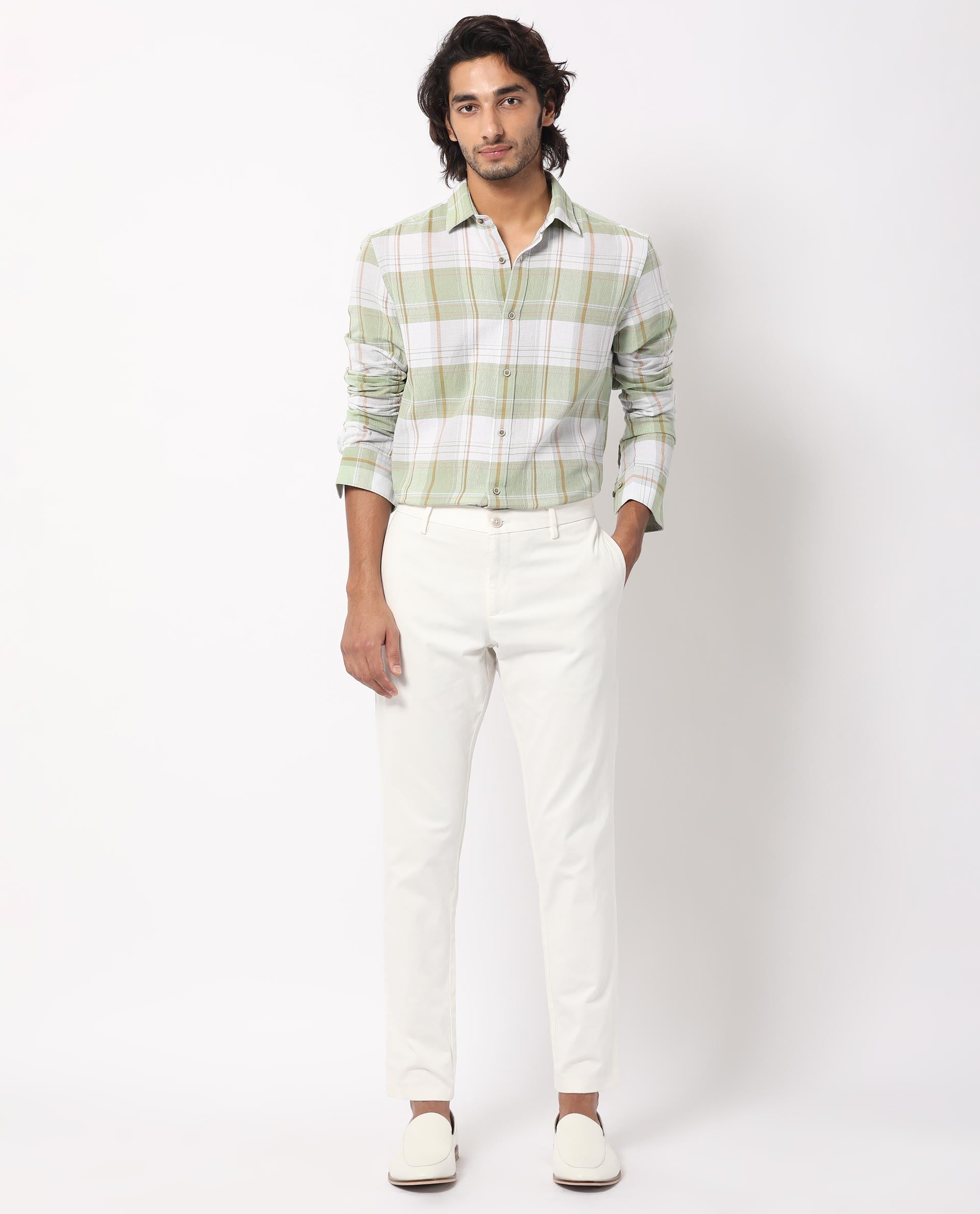 Rare Rabbit Men's Riga Green Cotton Fabric Full Sleeves Checks Shirt