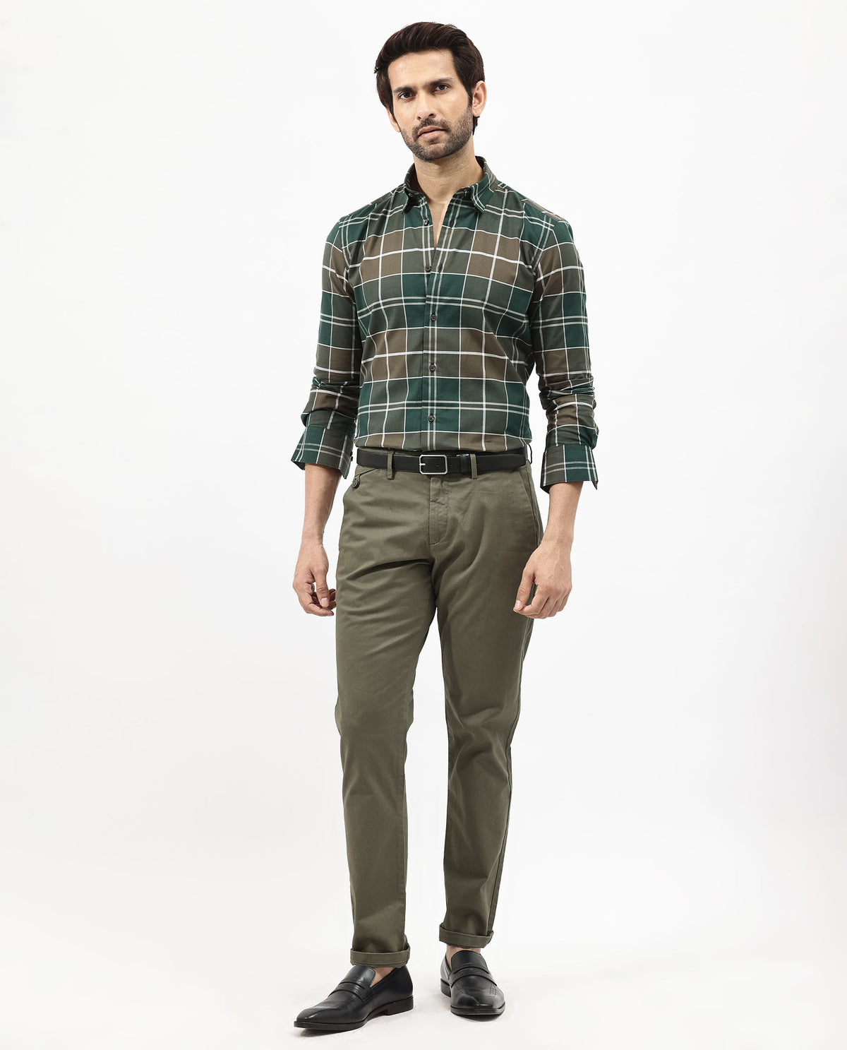 Rare Rabbit Mens Rigan Green Cotton Fabric Full Sleeve Regular Fit Checks Shirt