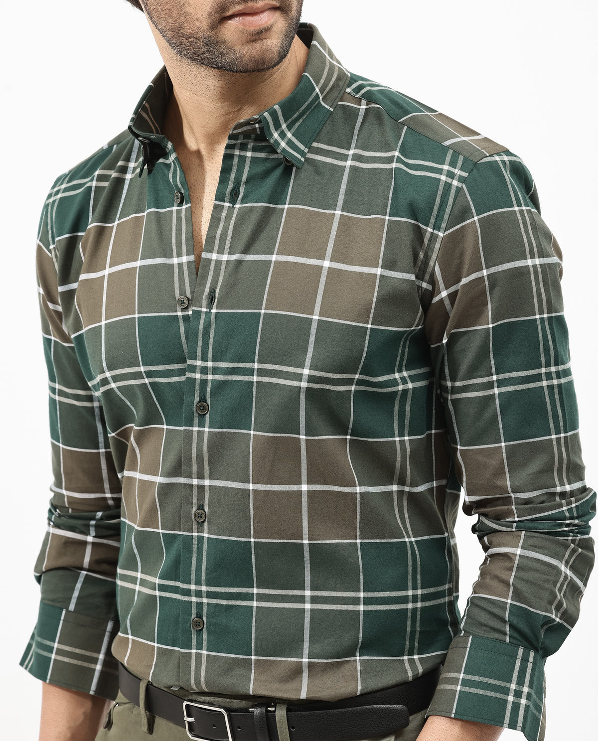 Rare Rabbit Mens Rigan Green Cotton Fabric Full Sleeve Regular Fit Checks Shirt