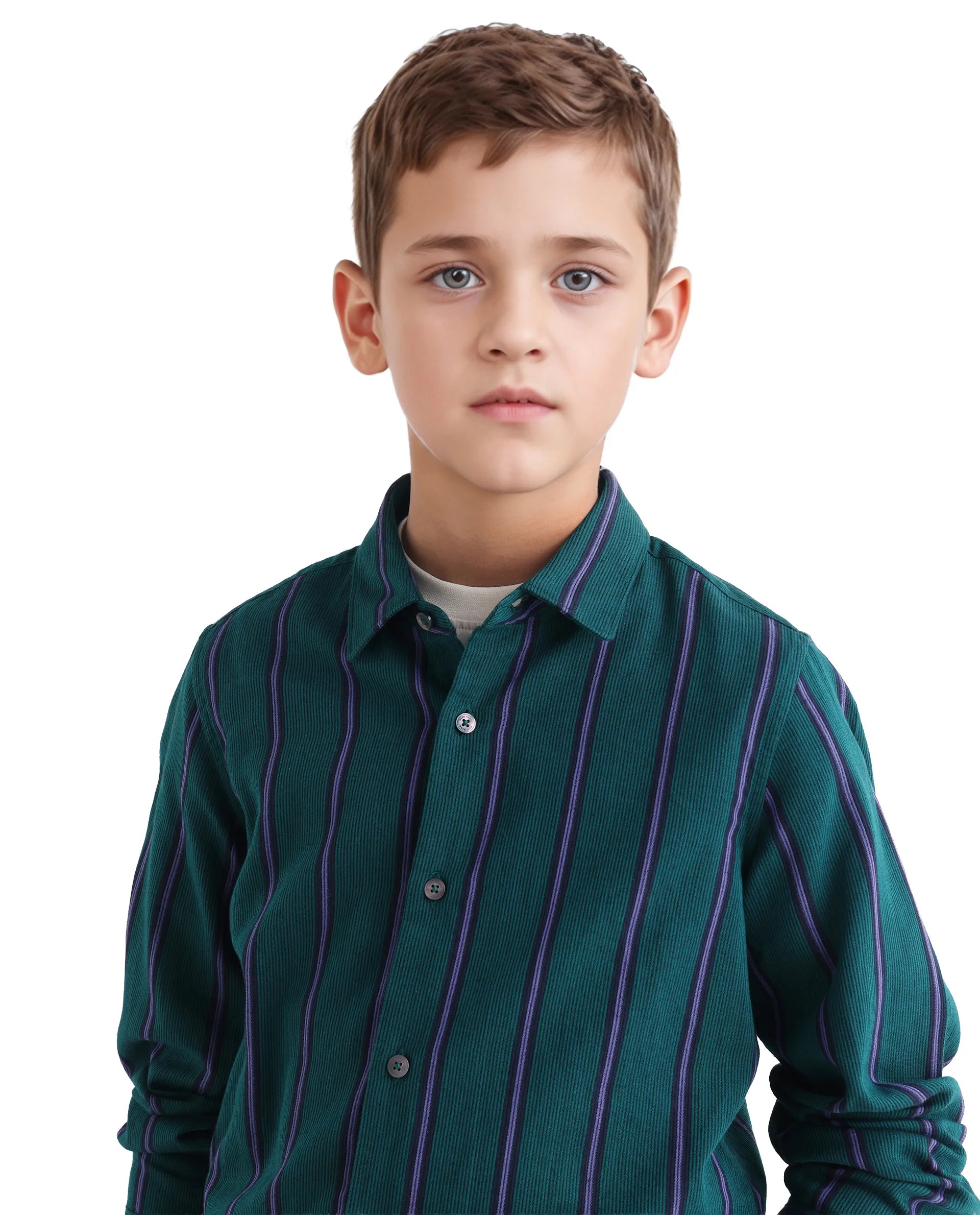 Rare Ones Kids Rigg Dark Teal Cotton Striped Button Closure Regular Fit Shirt