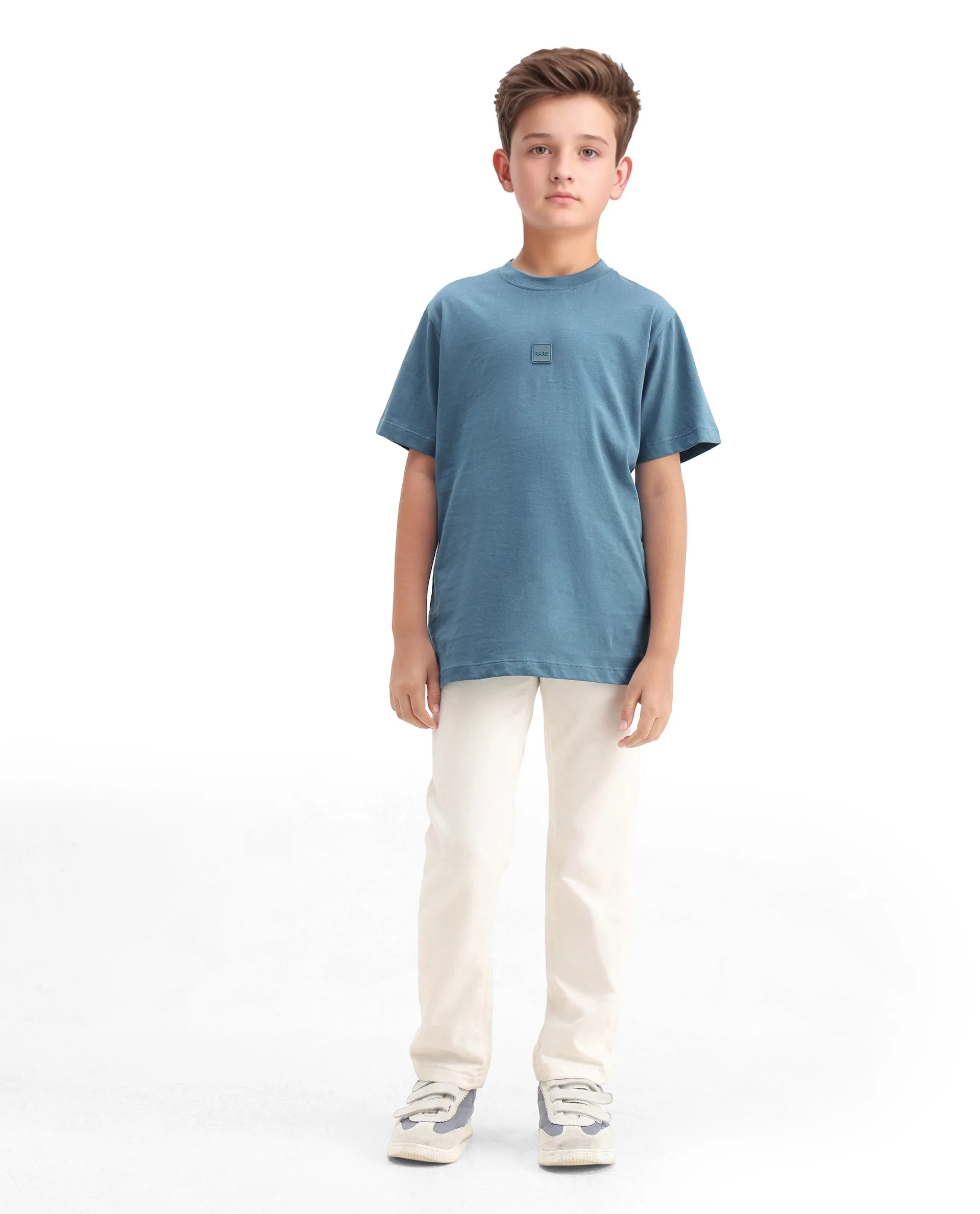 Rare Ones Kids Riho Dusky Blue Cotton Puff Print Regular Fit T-Shirt
