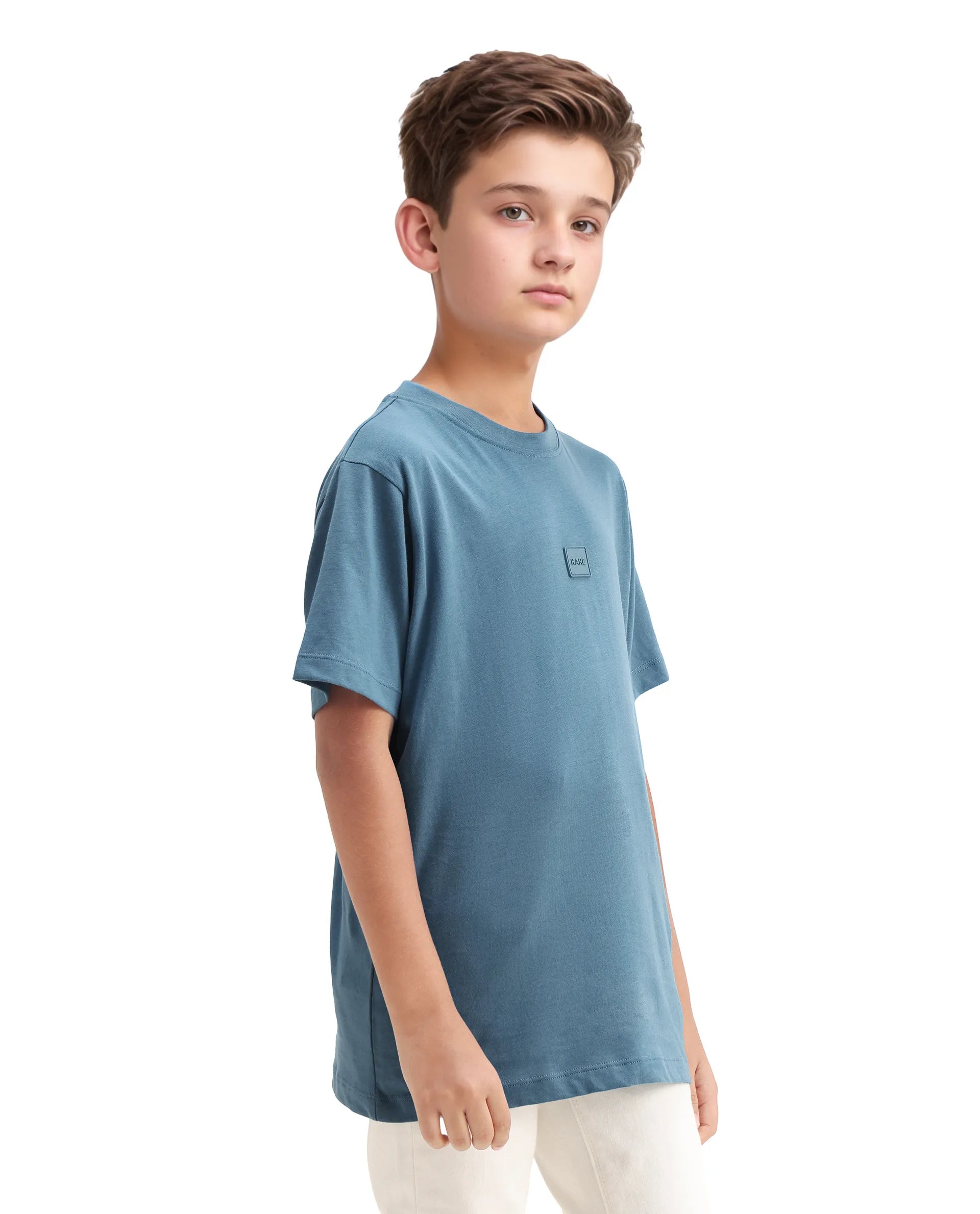Rare Ones Kids Riho Dusky Blue Cotton Puff Print Regular Fit T-Shirt