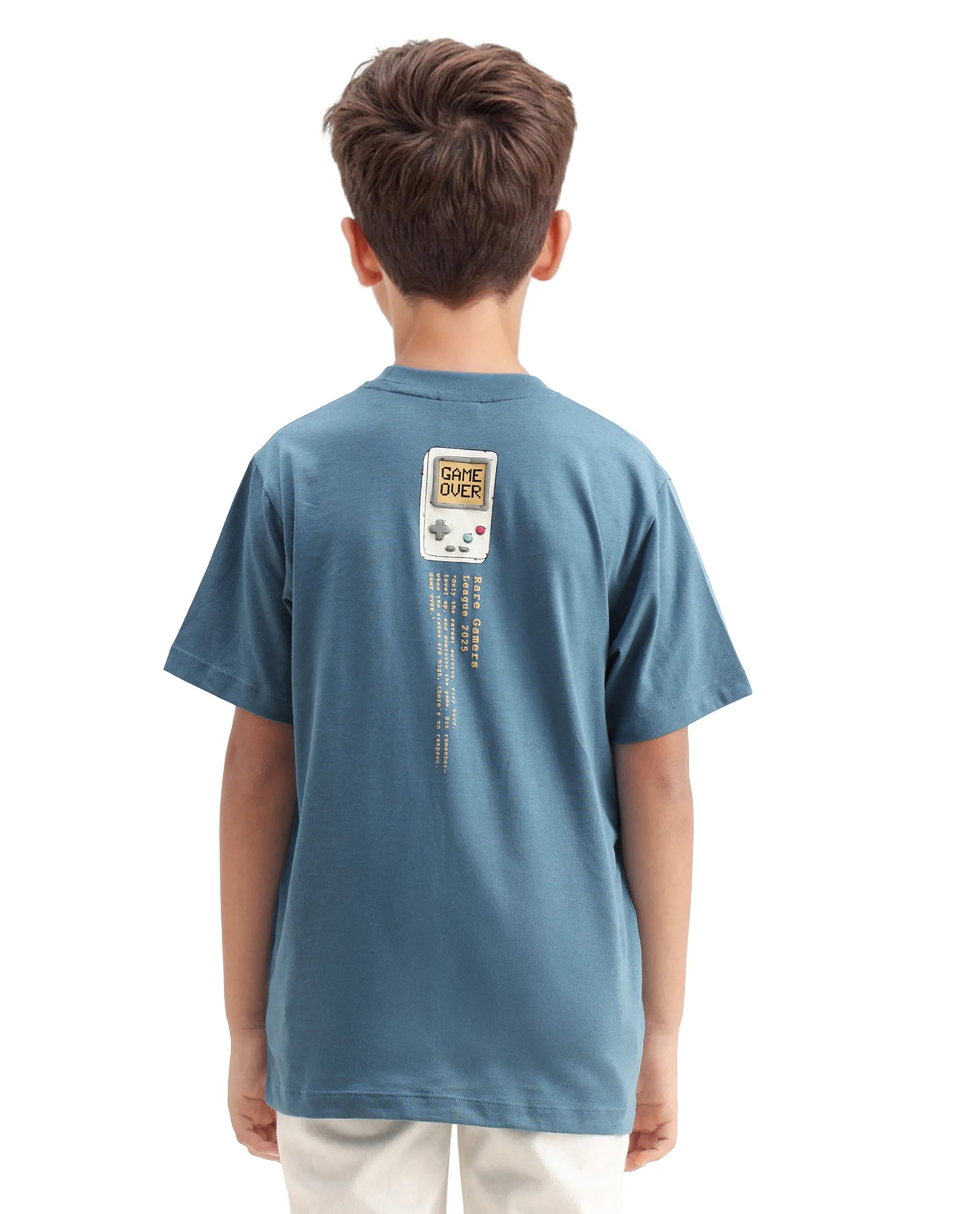 Rare Ones Kids Riho Dusky Blue Cotton Puff Print Regular Fit T-Shirt