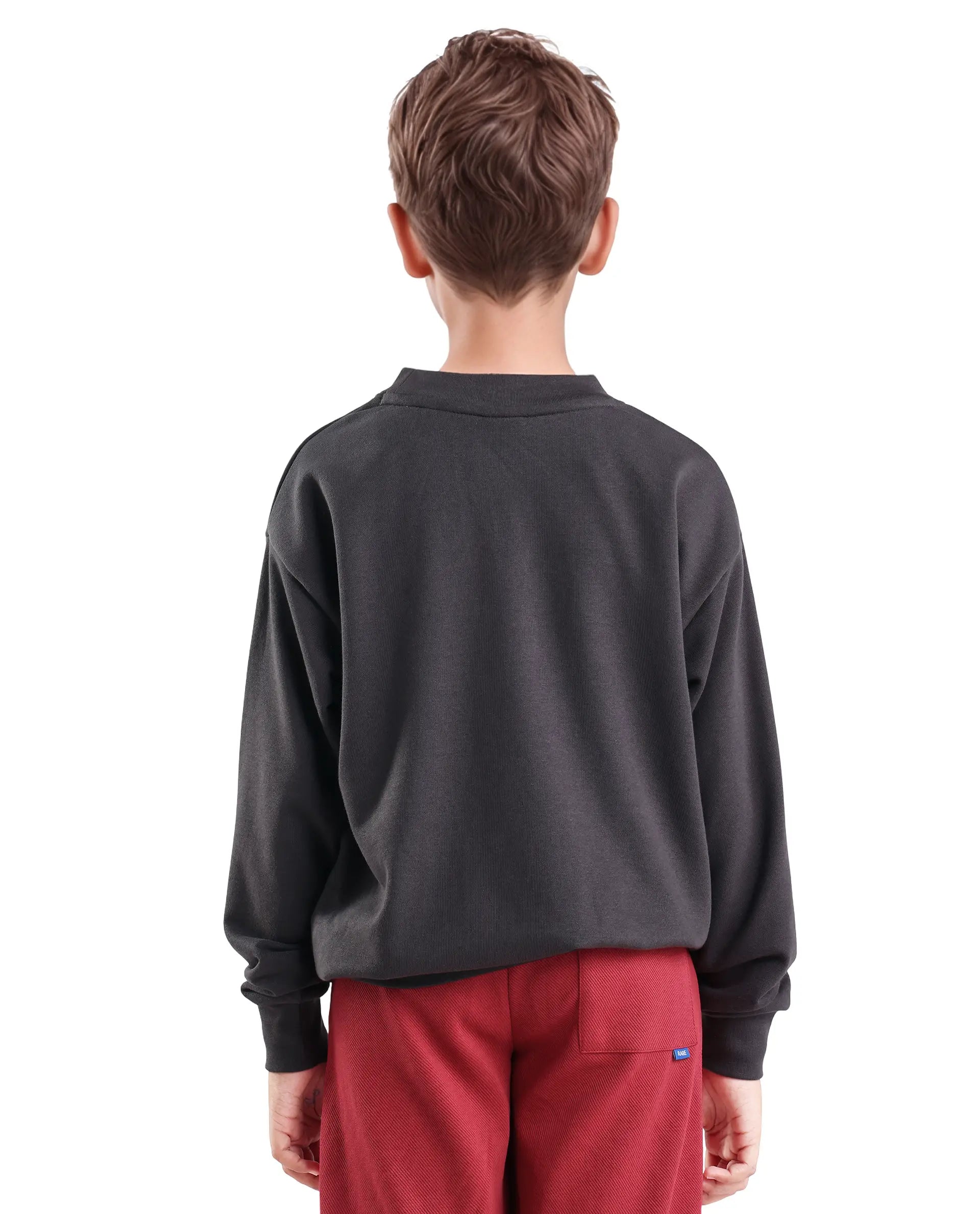 Rare Ones Kids Riker Dark Grey Cotton Pull On Crew Neck Full Sleeves Fit Sweatshirt
