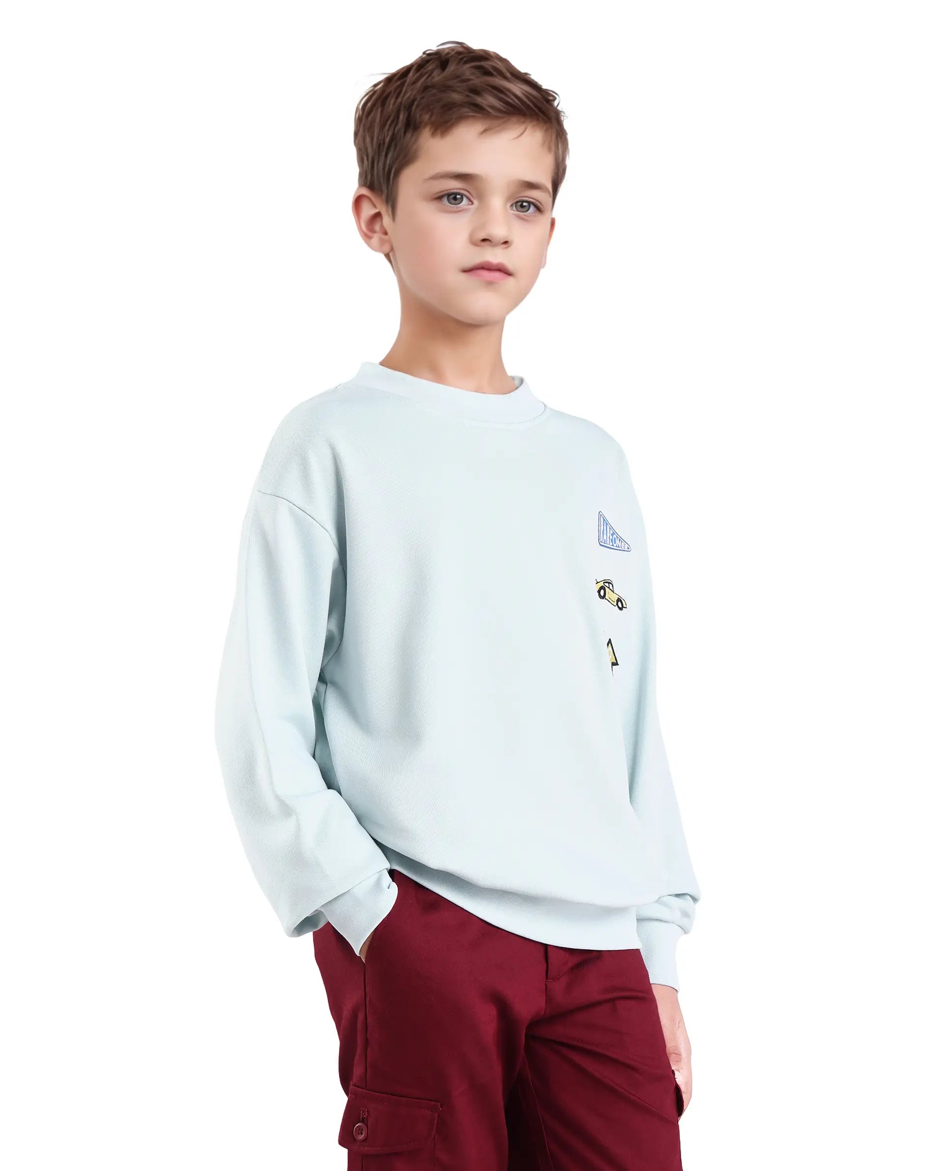 Rare Ones Kids Riker Pastel Blue Cotton Pull On Crew Neck Full Sleeves Fit Sweatshirt