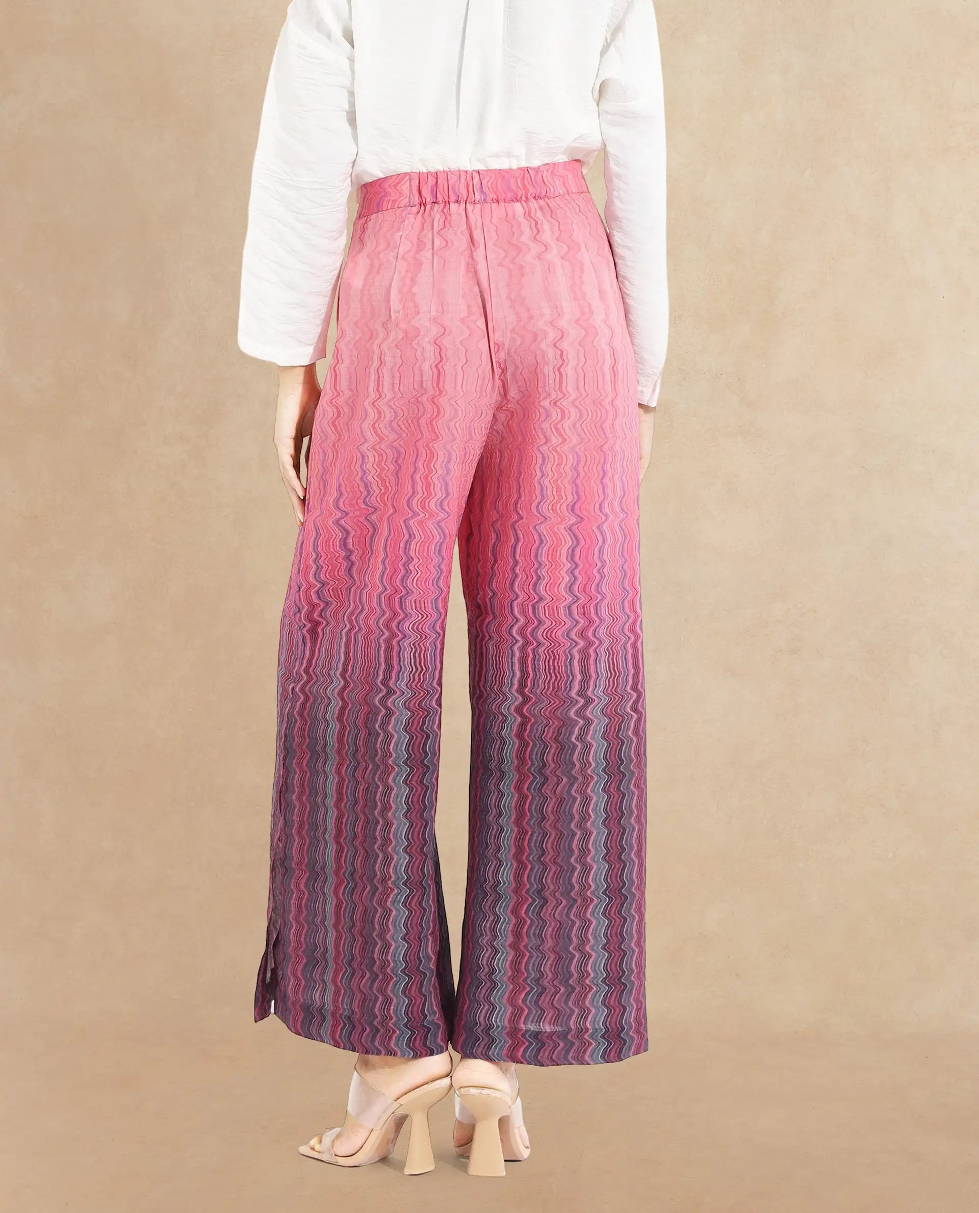 Rareism Women Rimino Multi Zip Flared Ankle Length Abstract Print Trouser