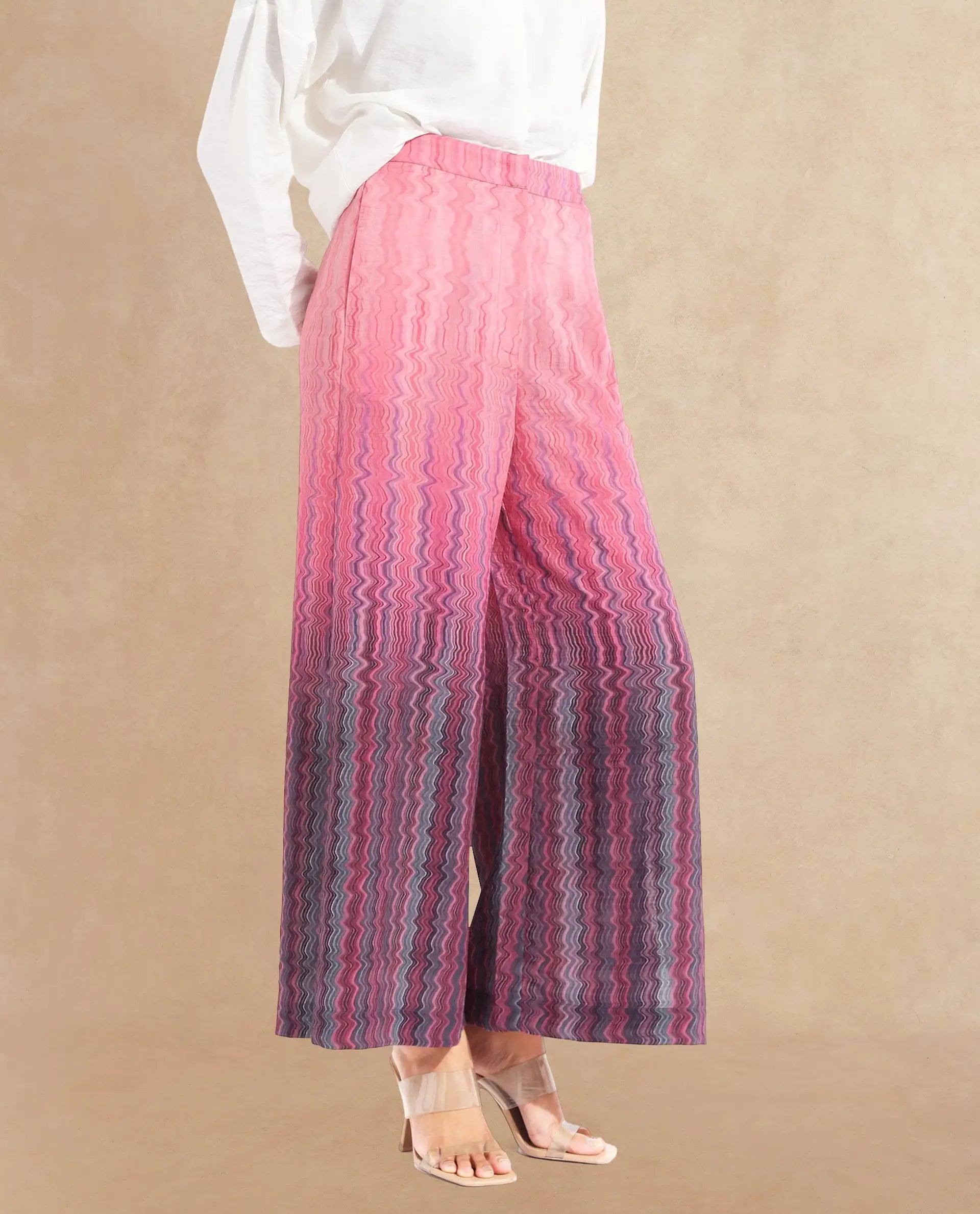 Rareism Women Rimino Multi Zip Flared Ankle Length Abstract Print Trouser