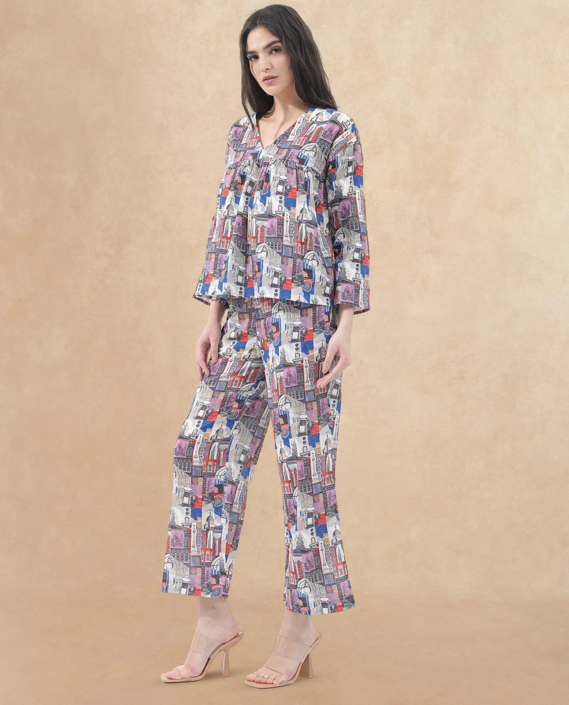 Rareism Women Rinata-B Multi Cotton Fabric Regular Length Trouser