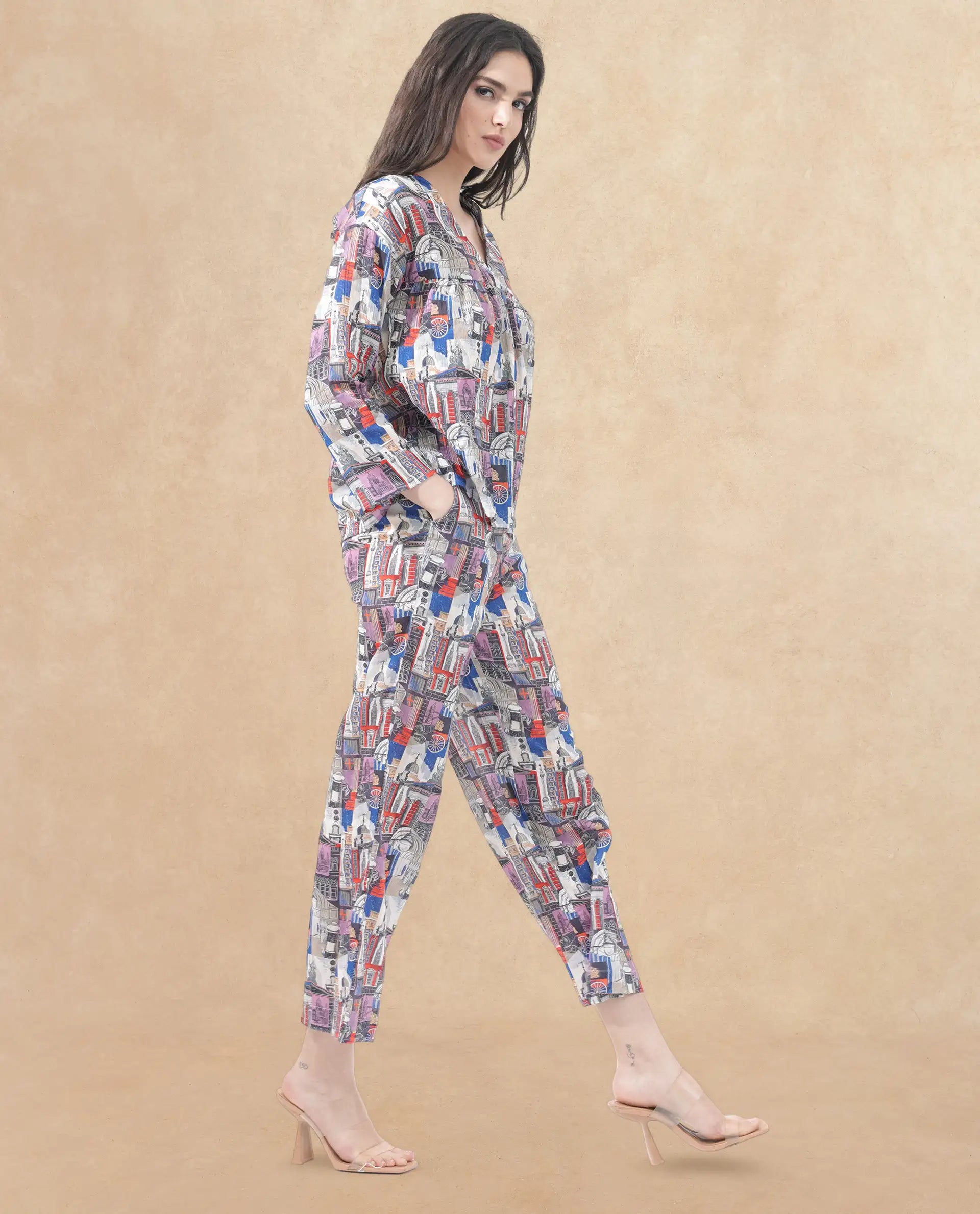 Rareism Women Rinata-B Multi Cotton Fabric Regular Length Trouser