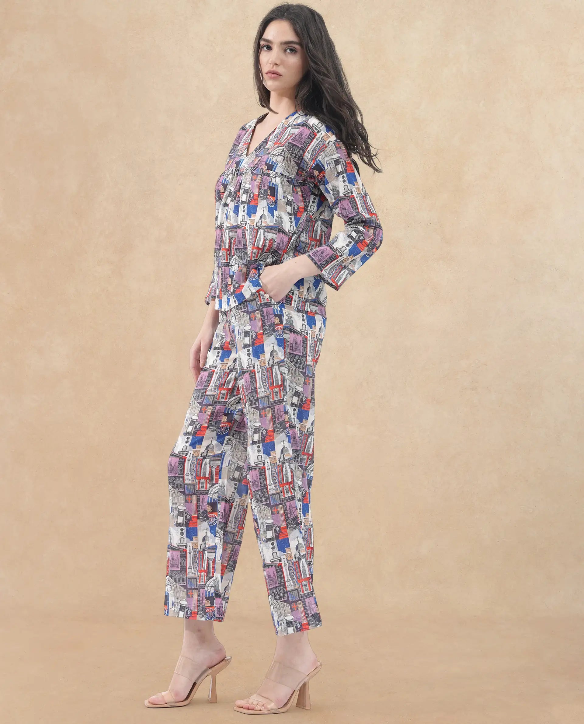 Rareism Women Rinata-B Multi Cotton Fabric Regular Length Trouser