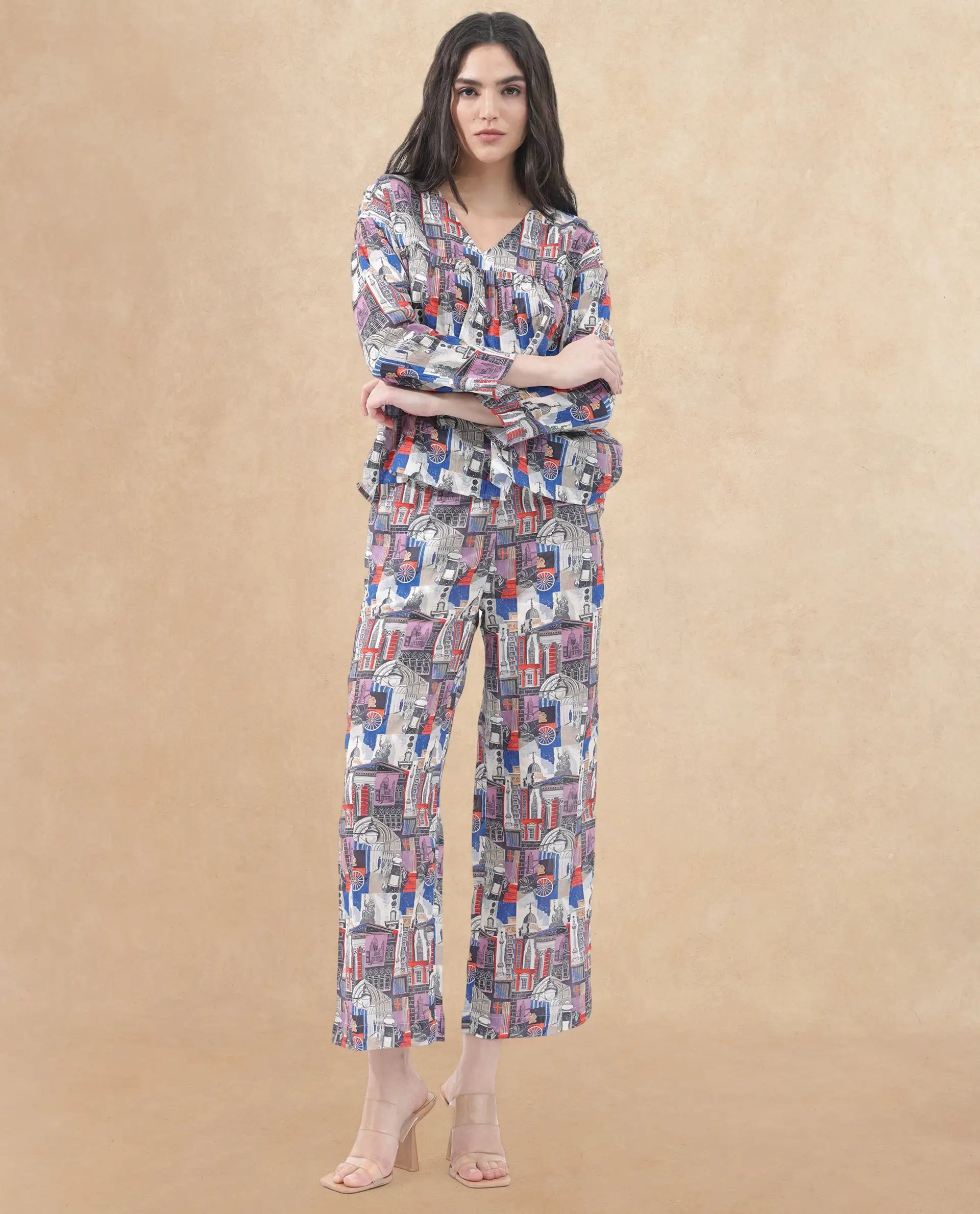 Rareism Women Rinata-B Multi Cotton Fabric Regular Length Trouser