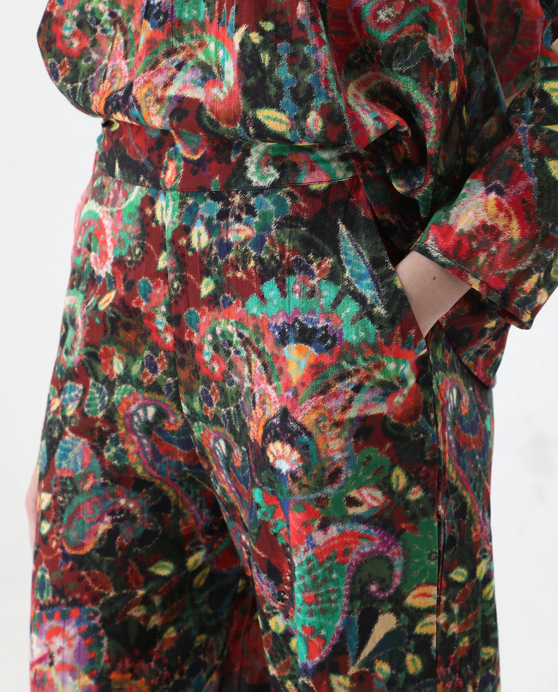 Rareism Women's Rinatao-B Dark Multi Cotton Blend Paisley Print Ankle Length Straight Fit Trouser