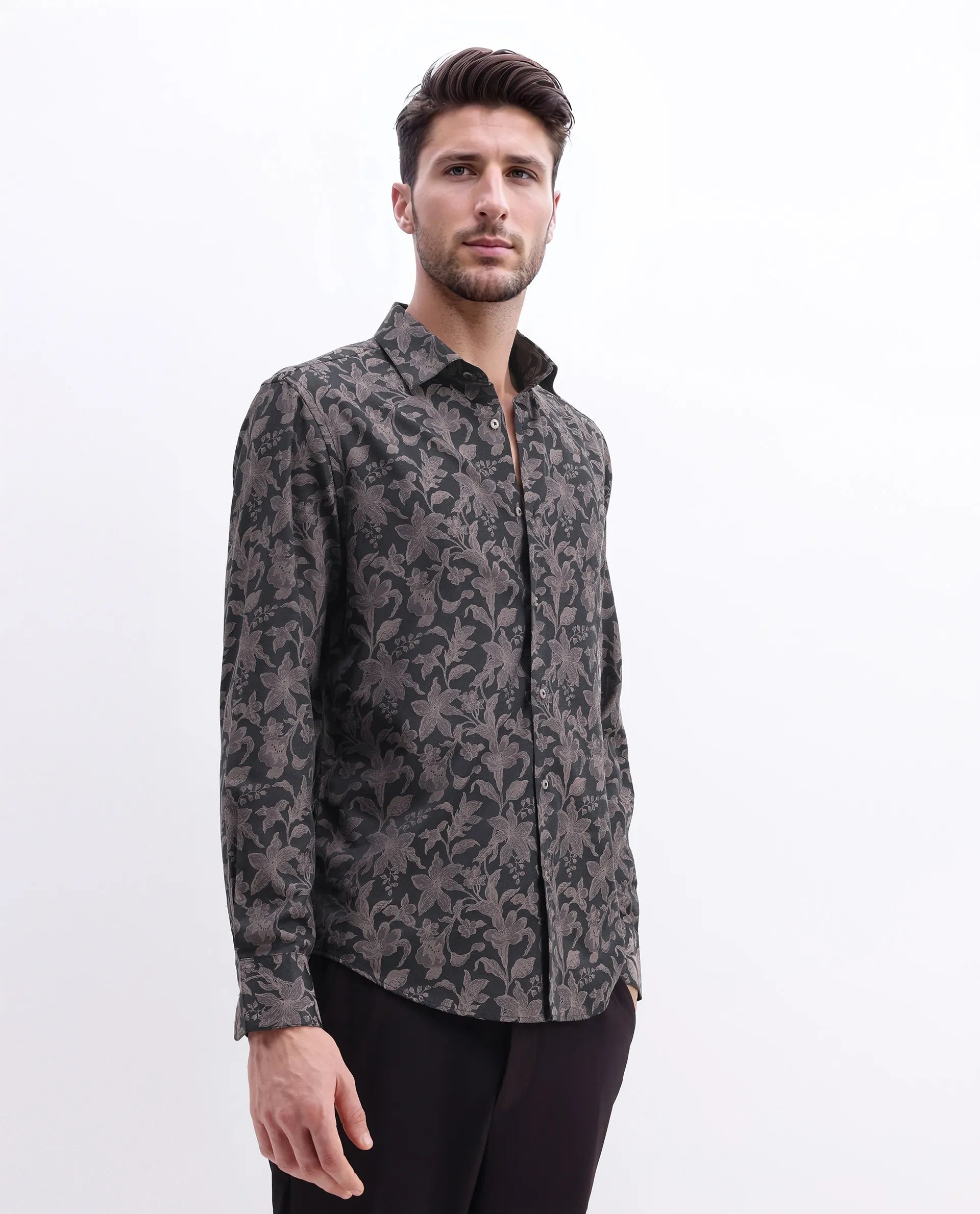 Rare Rabbit Men's Ringer-S Dusky Pink Cotton Jacquard Regular Fit Full Sleeve Collared Shirt