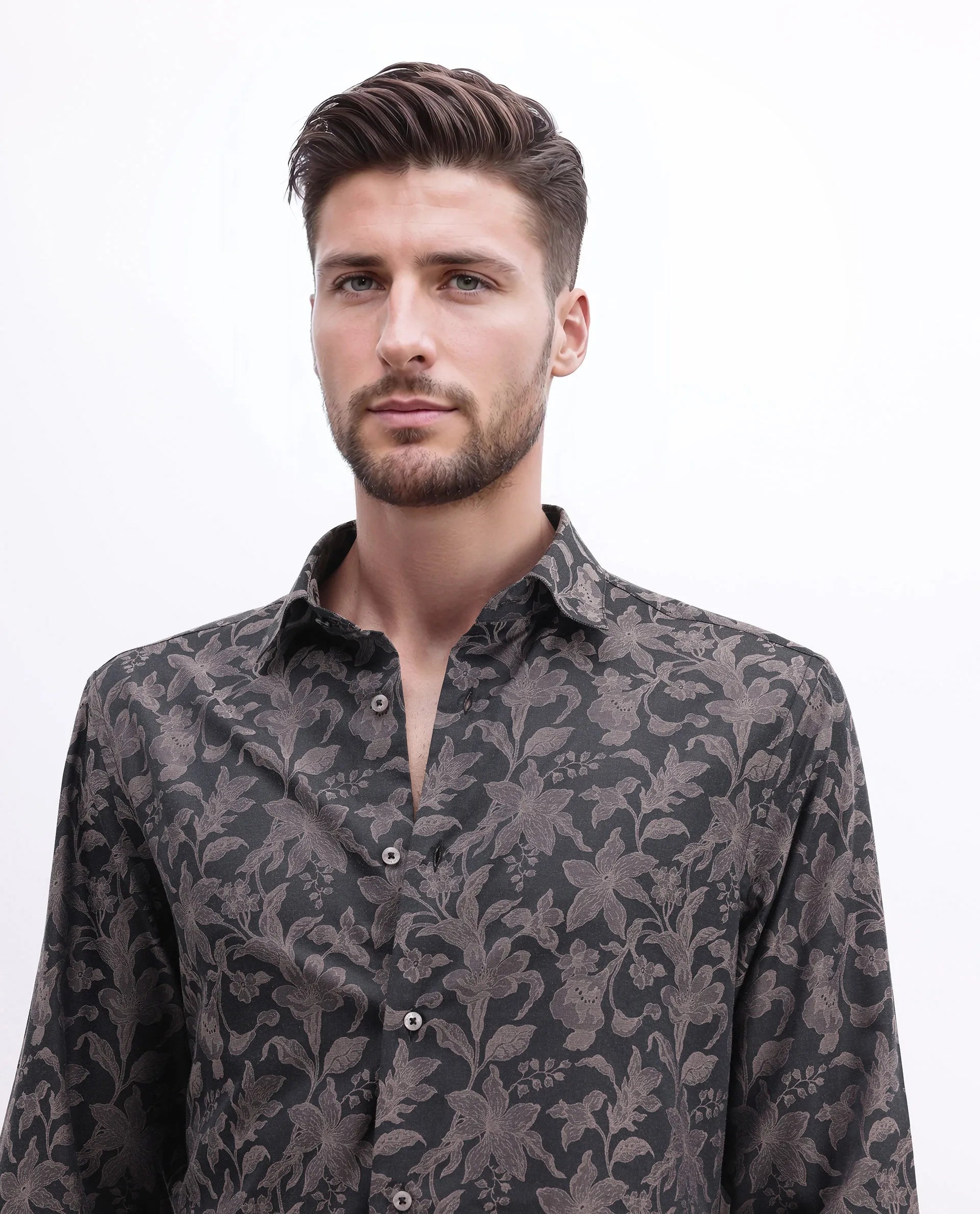 Rare Rabbit Men's Ringer-S Dusky Pink Cotton Jacquard Regular Fit Full Sleeve Collared Shirt