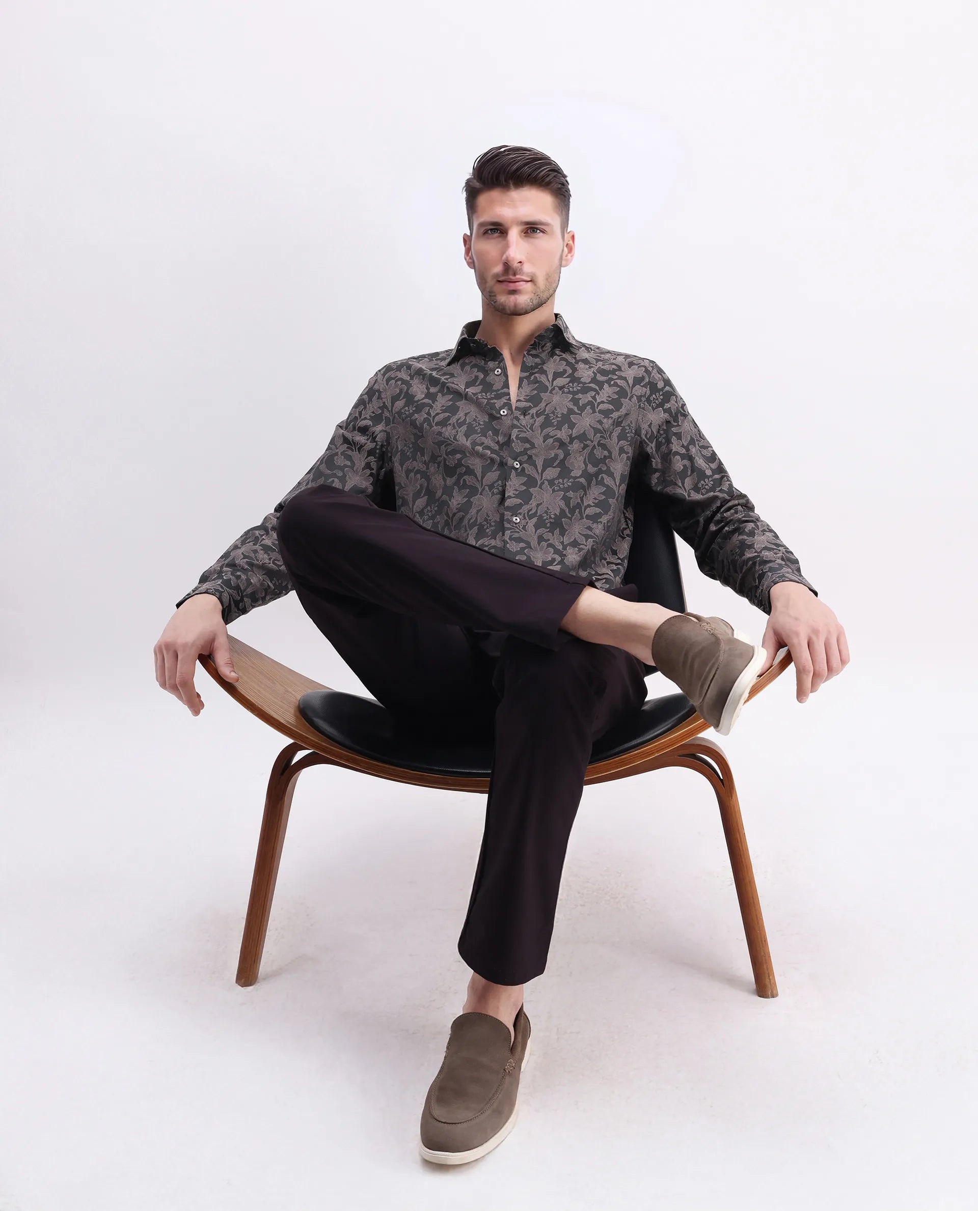 Rare Rabbit Men's Ringer-S Dusky Pink Cotton Jacquard Regular Fit Full Sleeve Collared Shirt