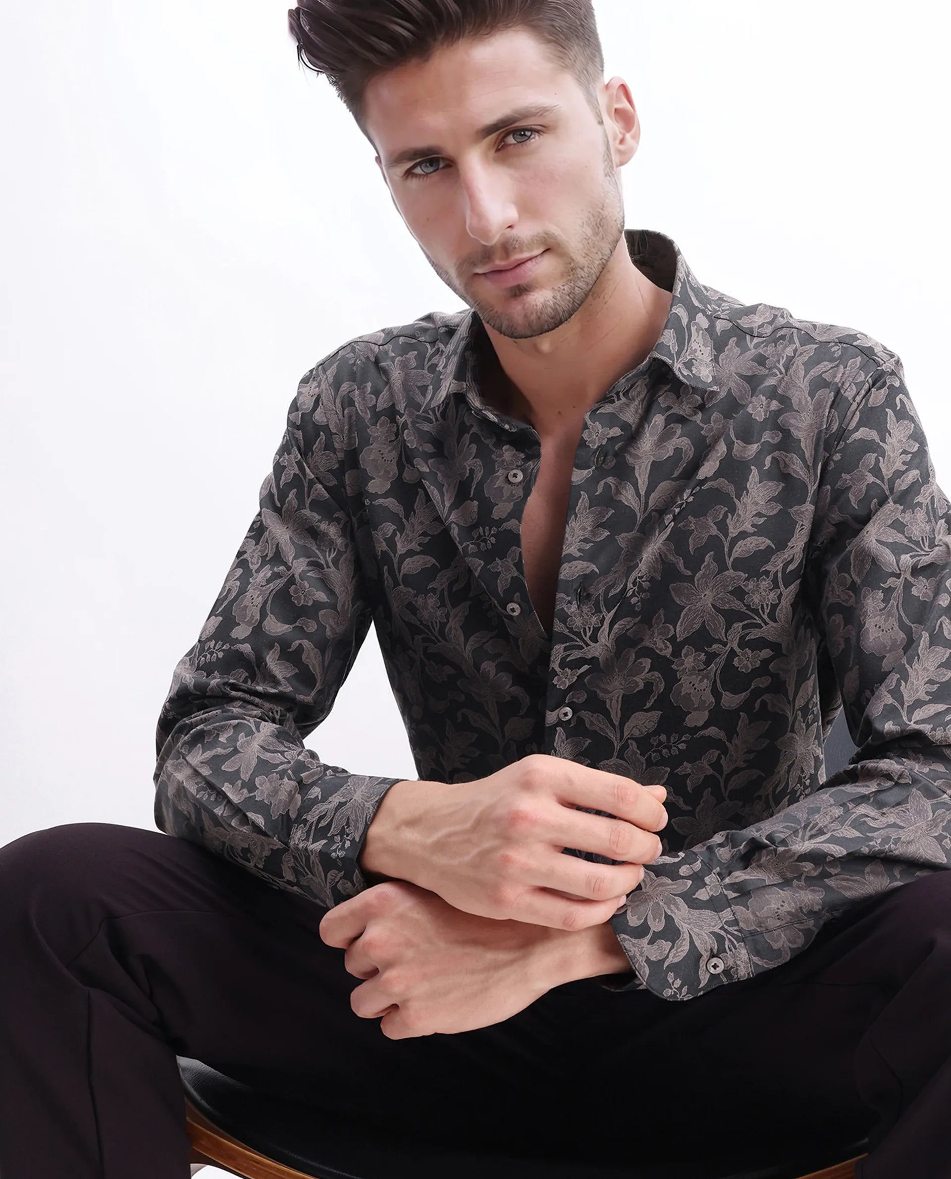 Rare Rabbit Men's Ringer-S Dusky Pink Cotton Jacquard Regular Fit Full Sleeve Collared Shirt