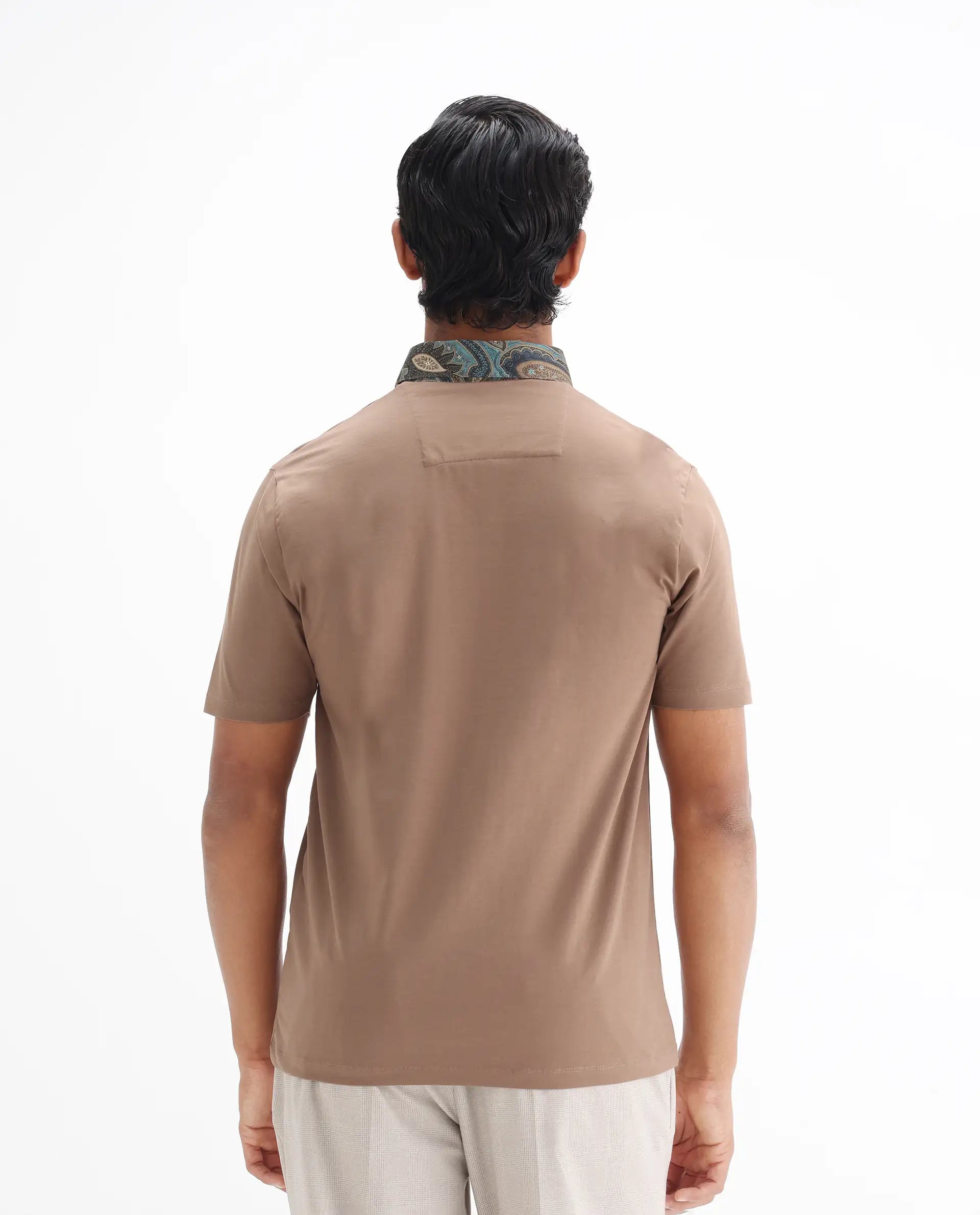 Rare Rabbit Men's Ringer-25 Dusky Beige Cotton Blend Plain Regular Fit Half Sleeve Polo