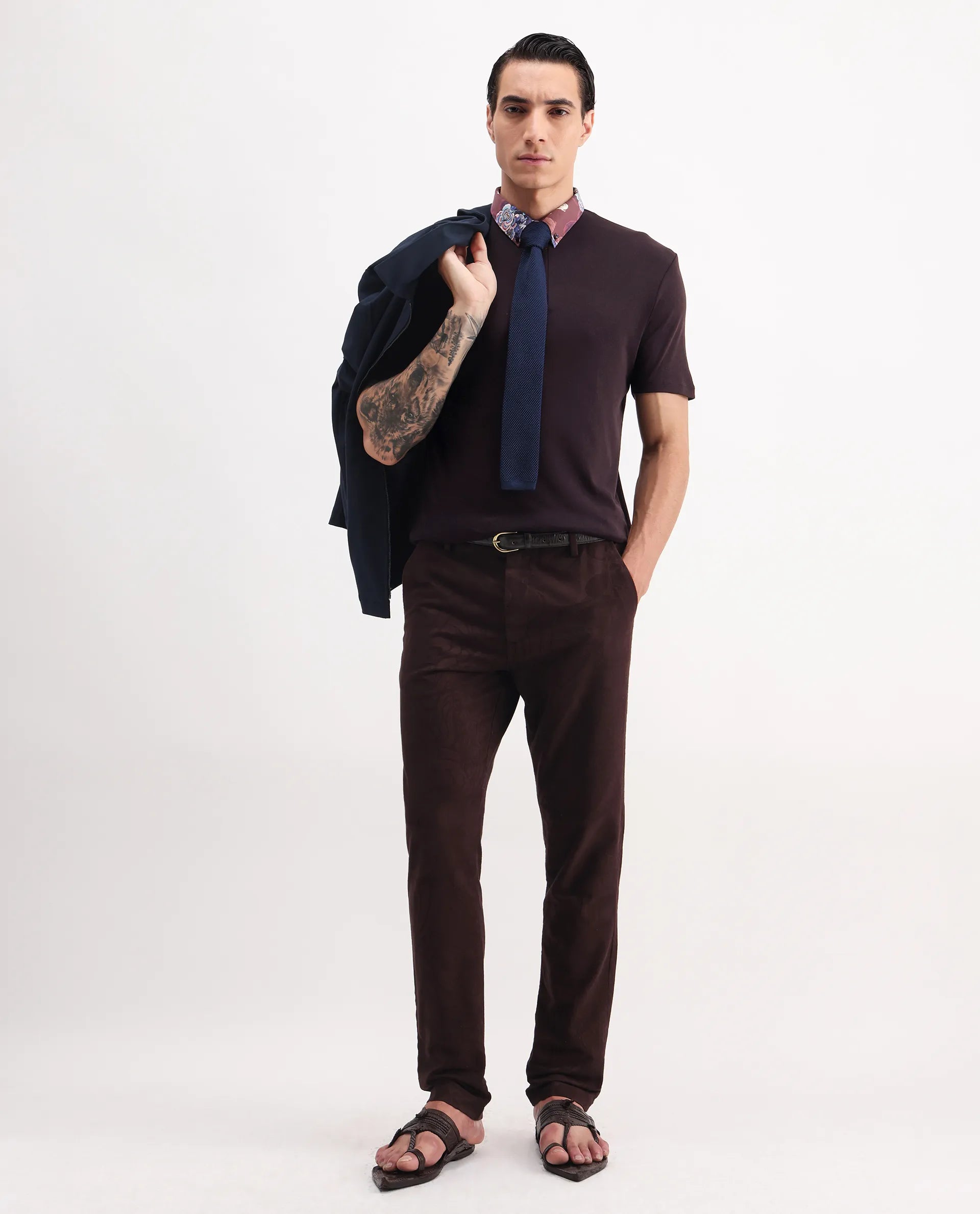 Rare Rabbit Men's Ringer 2 Dark Purple Cotton Printed Regular Fit Half Sleeve Polo