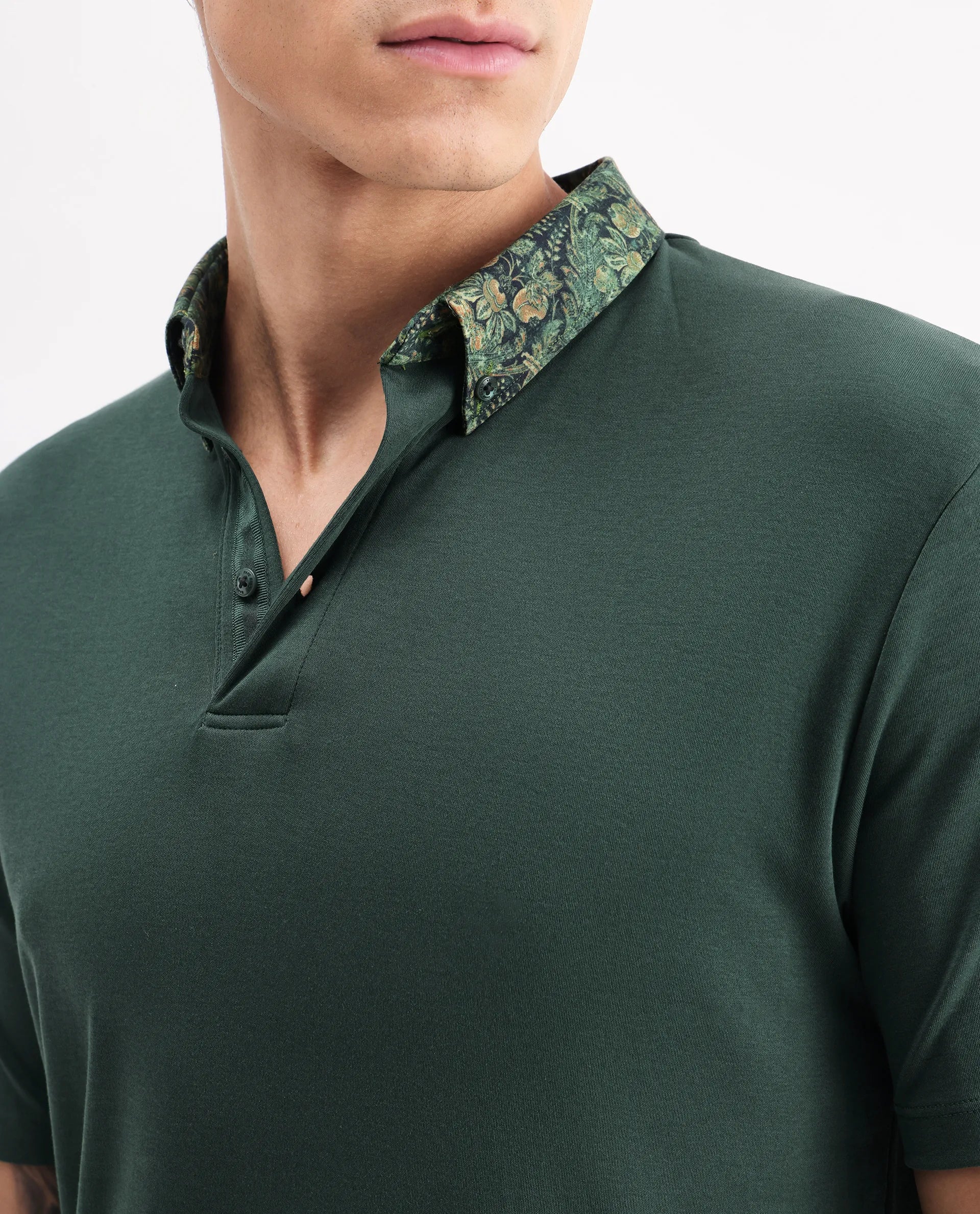 Rare Rabbit Men's Ringer2 Green Cotton Printed Regular Fit Half Sleeve Polo