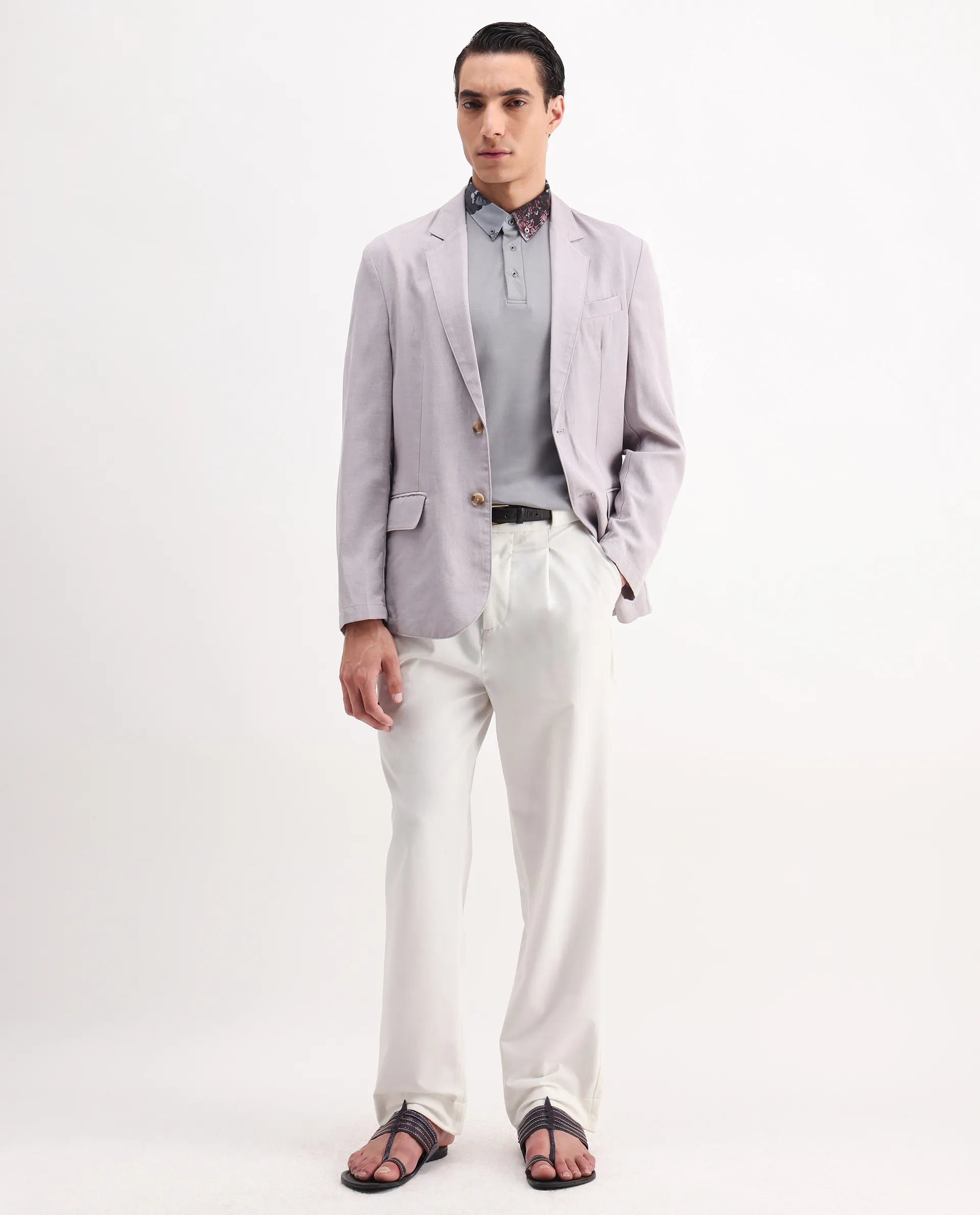 Rare Rabbit Men's Ringer2 Grey Cotton Printed Regular Fit Half Sleeve Polo